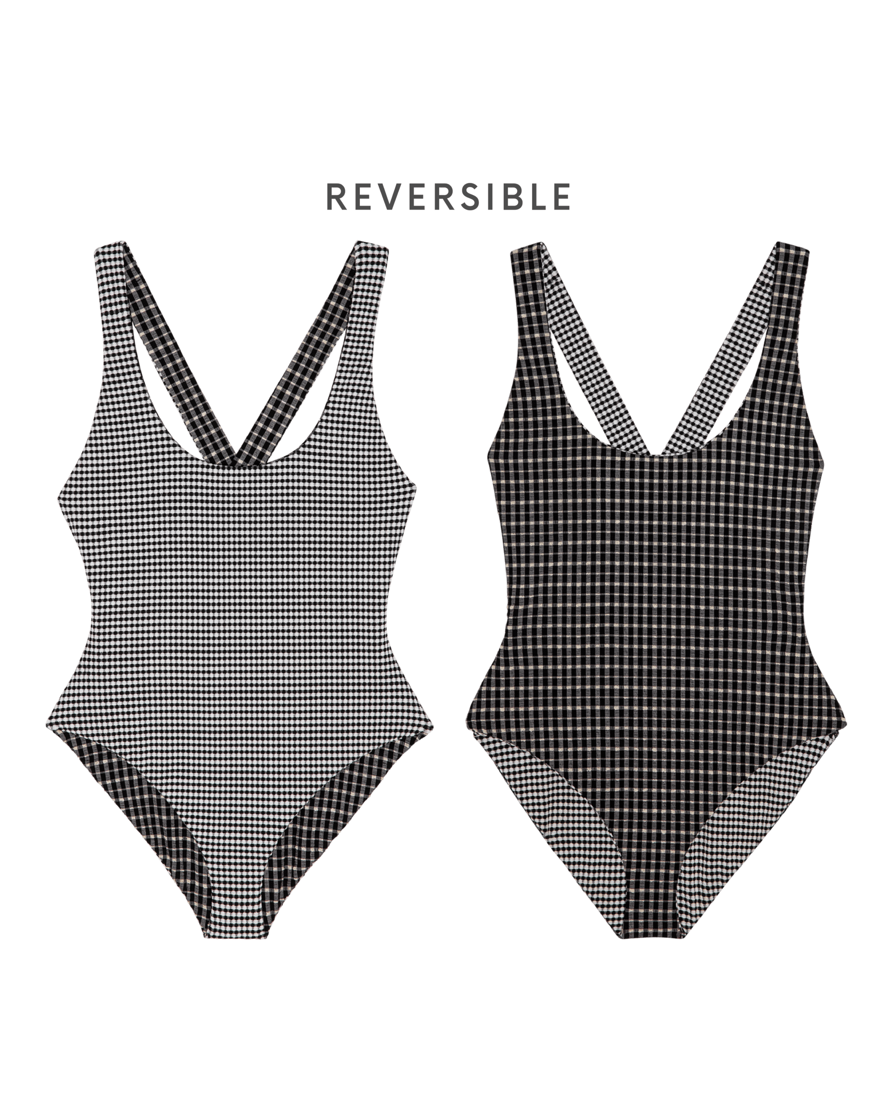 The Reversible Cross-Back One Piece. -- Black And Cream Check