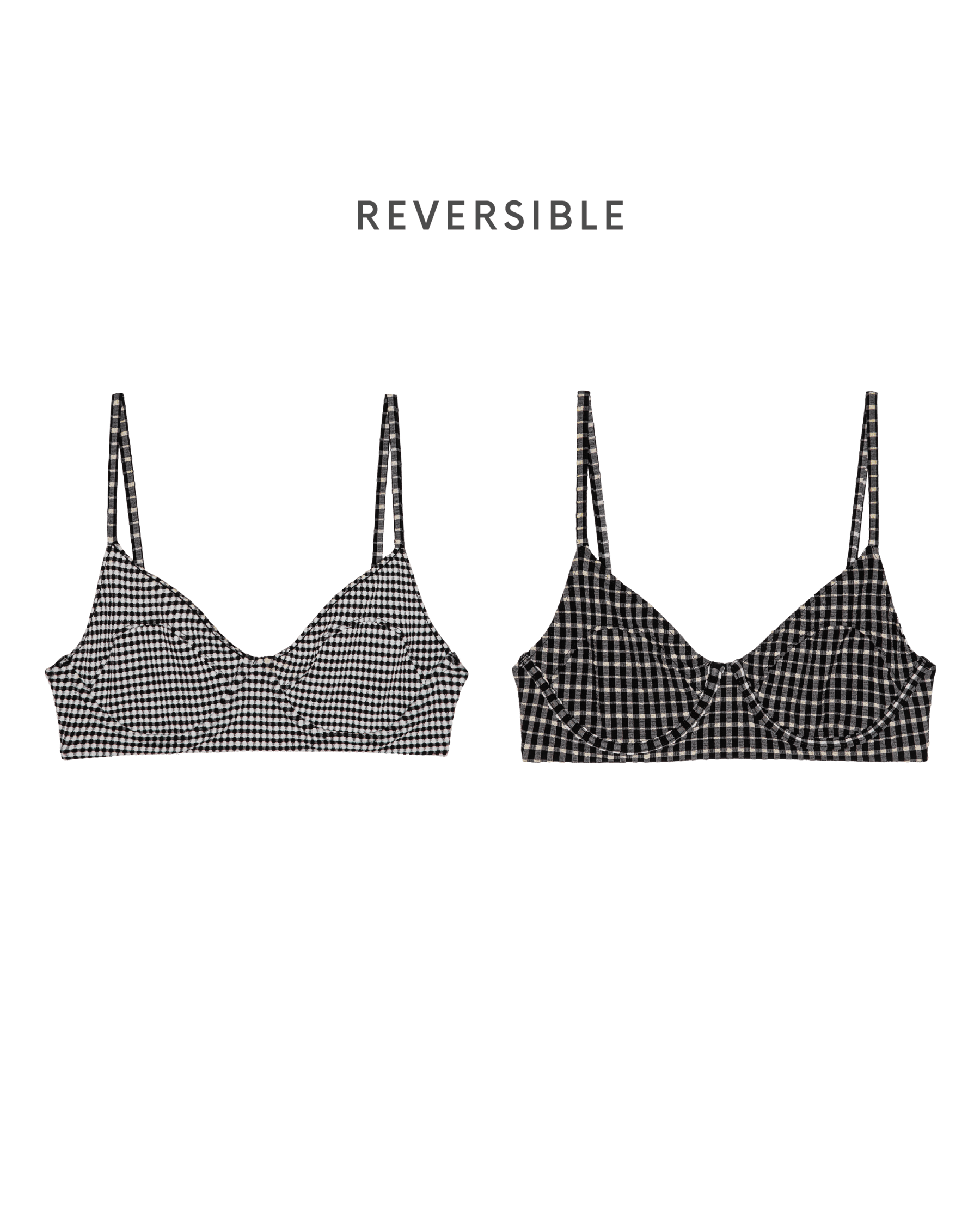 The Reversible Underwire Bikini Top. -- Black And Cream Check