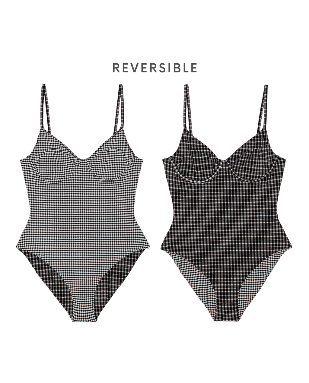 The Reversible Underwire One Piece. -- Black And Cream Check