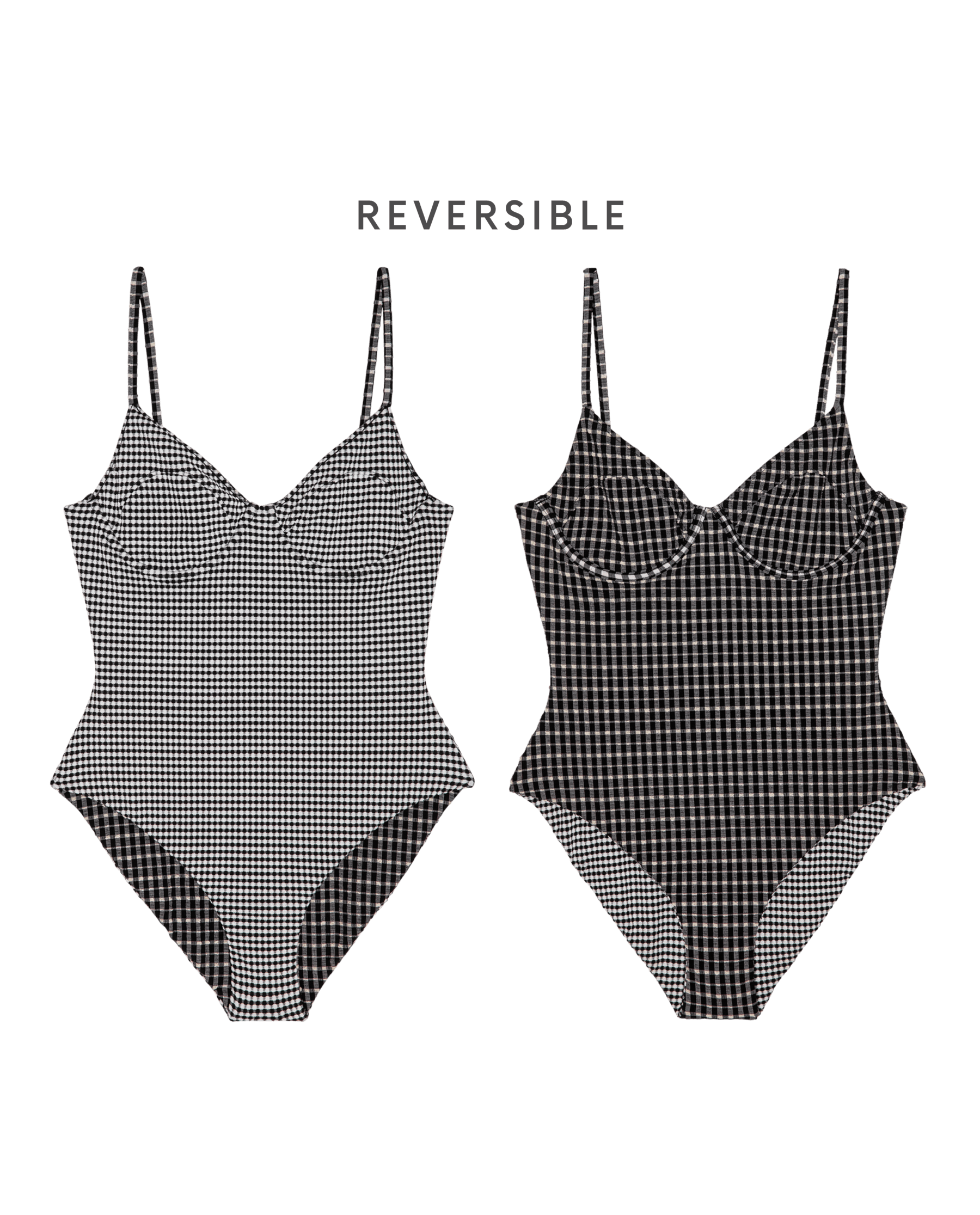 The Reversible Underwire One Piece. -- Black And Cream Check