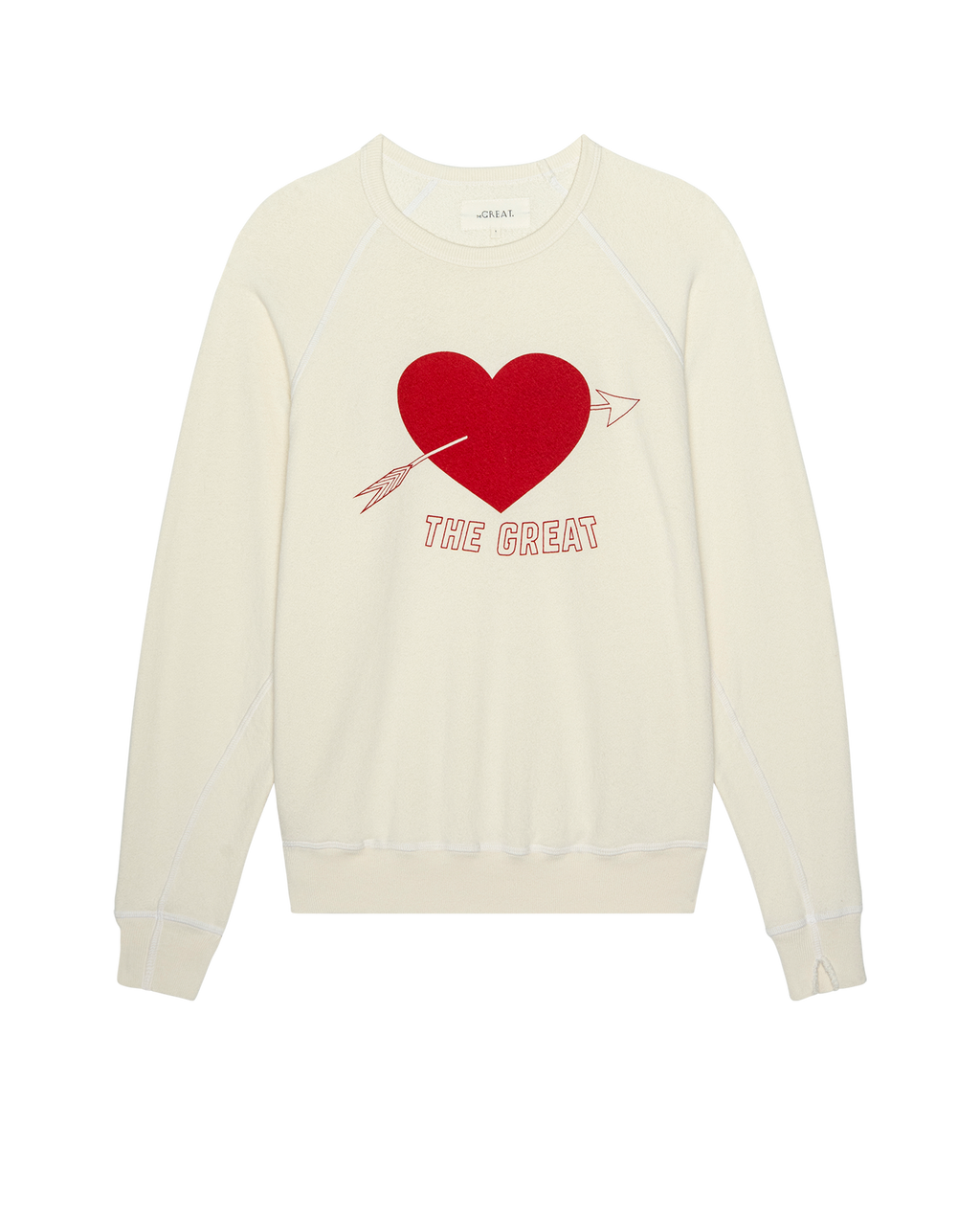 The College Sweatshirt. Novelty -- Washed White with Red Heart Graphic