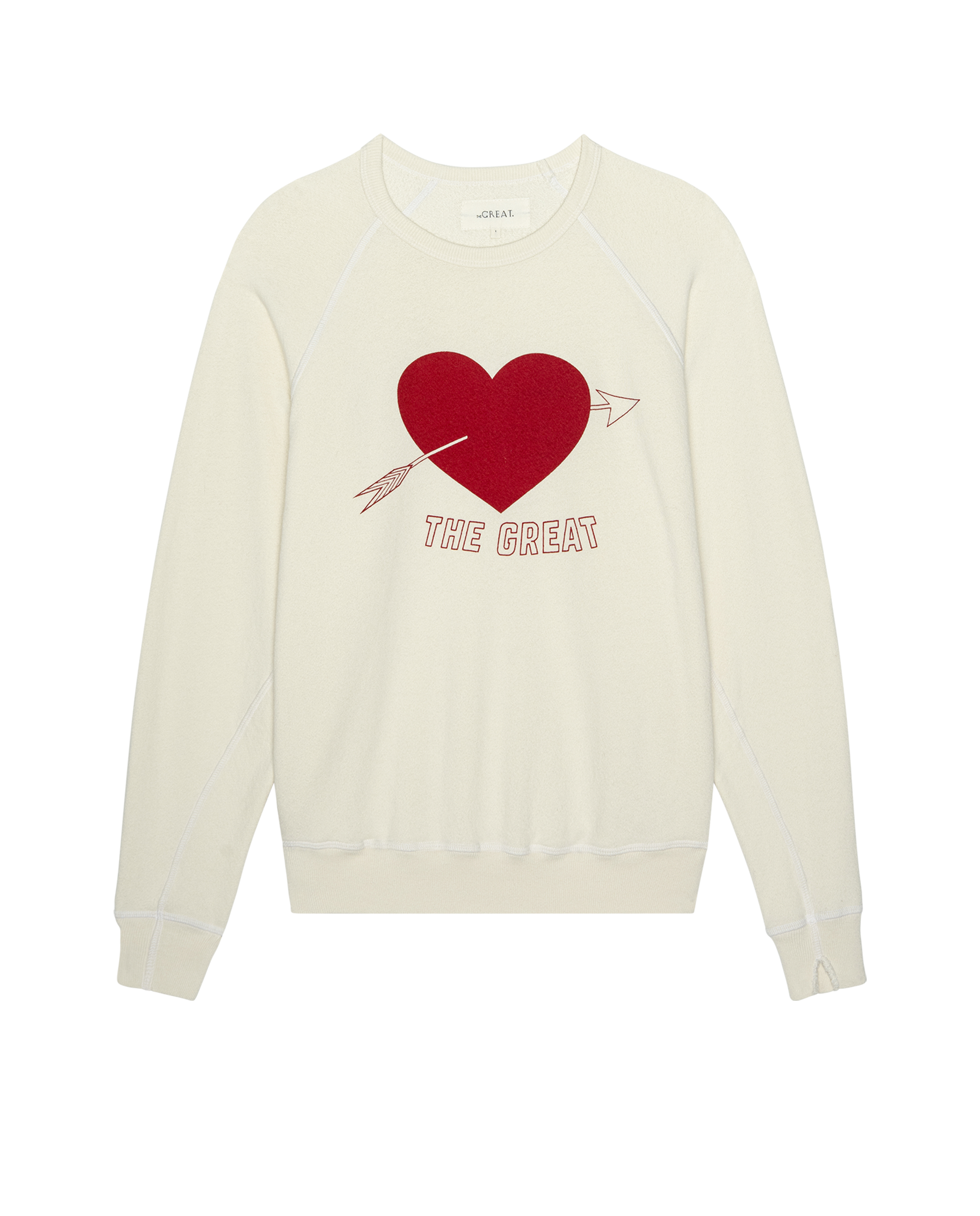 The College Sweatshirt. Novelty -- Washed White with Red Heart Graphic