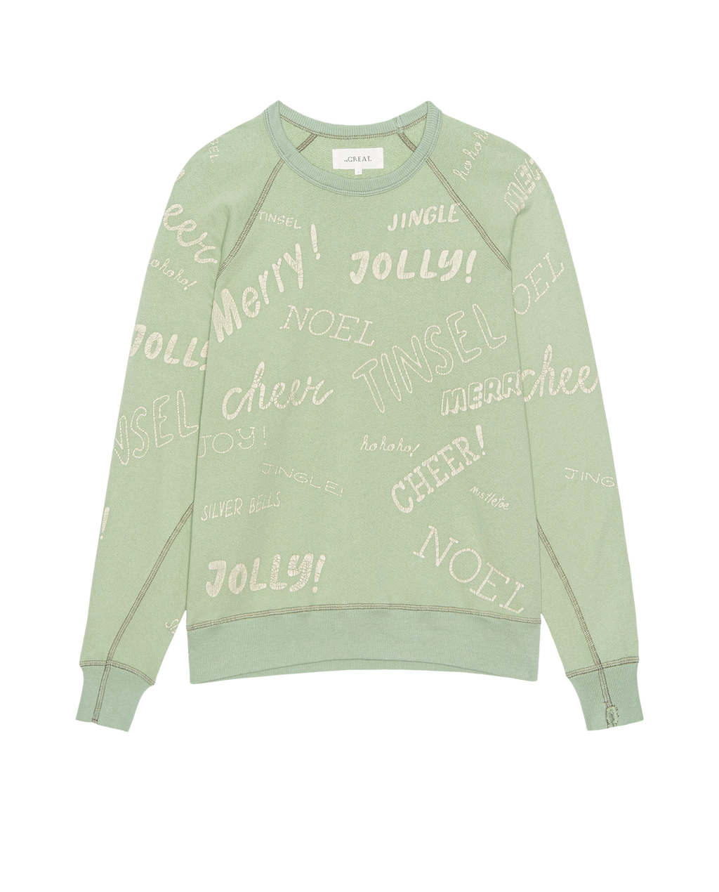The College Sweatshirt. Graphic -- Vintage Mint with Holiday Greetings Graphic