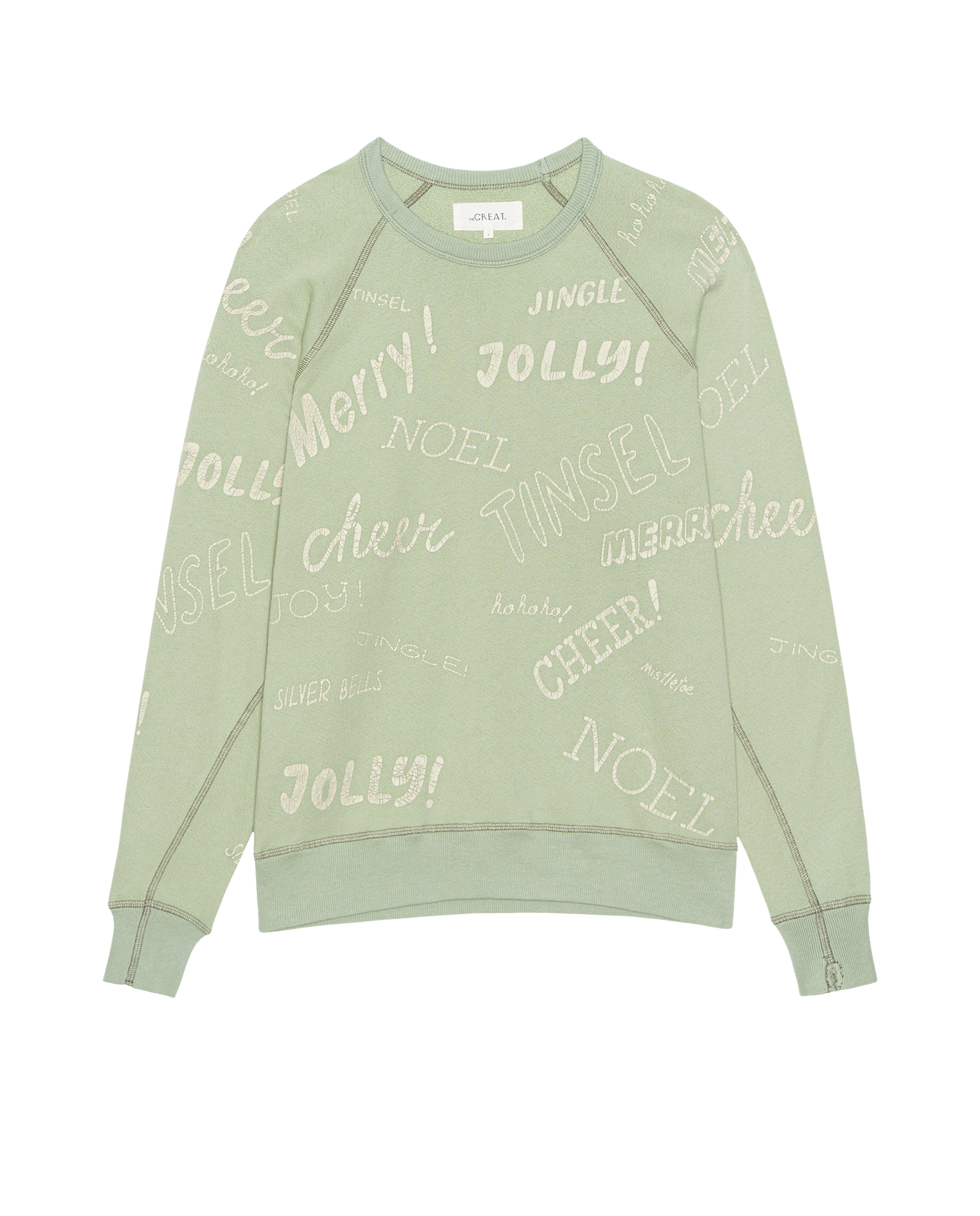 The College Sweatshirt. Graphic -- Vintage Mint with Holiday Greetings Graphic