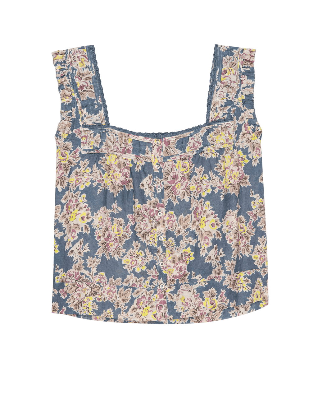 The Victorian Pleat Tank. -- Indigo Floral