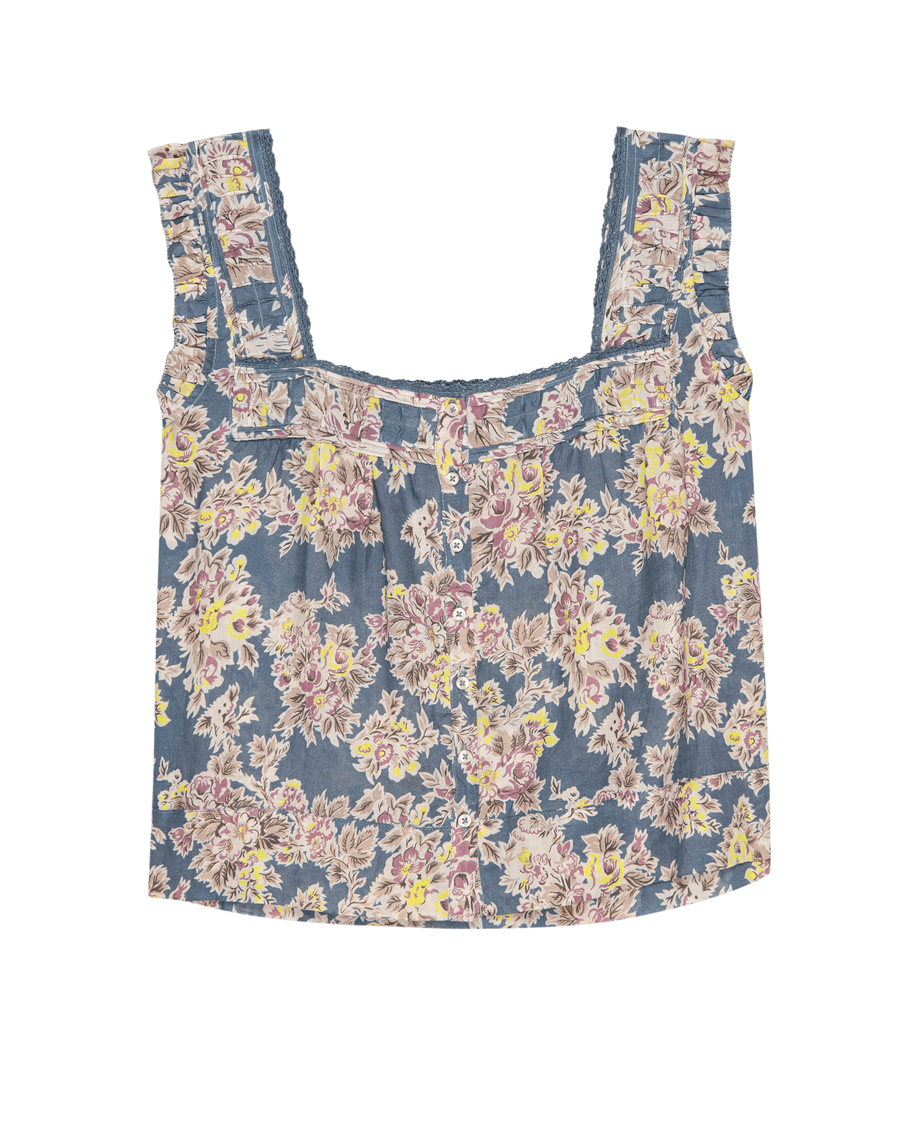 The Victorian Pleat Tank. -- Indigo Floral