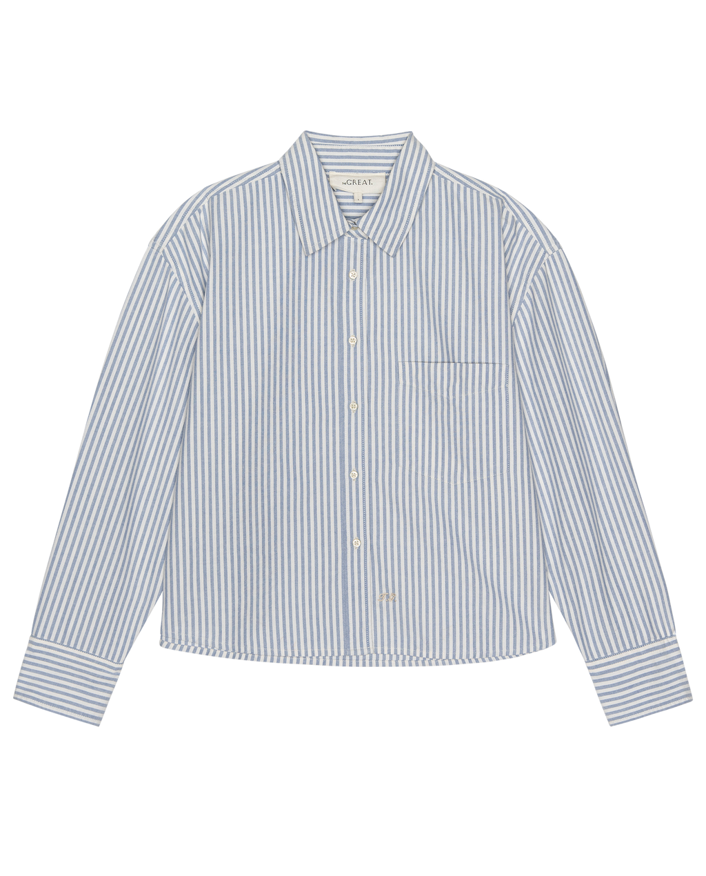 The Cropped Oxford Shirt. -- Soft Blue Stripe