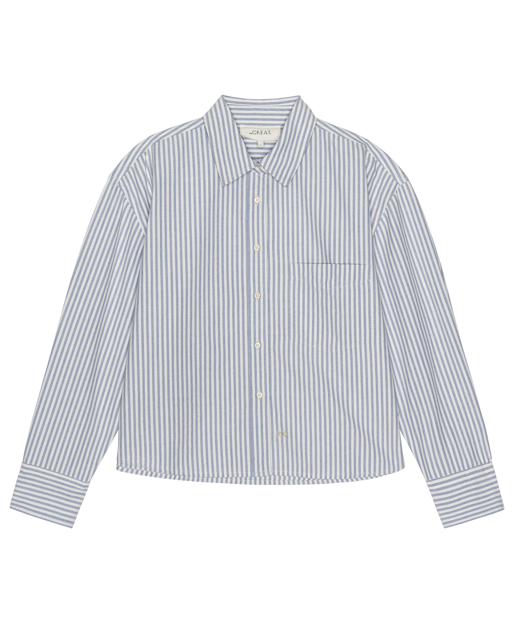 The Cropped Oxford Shirt. -- Soft Blue Stripe