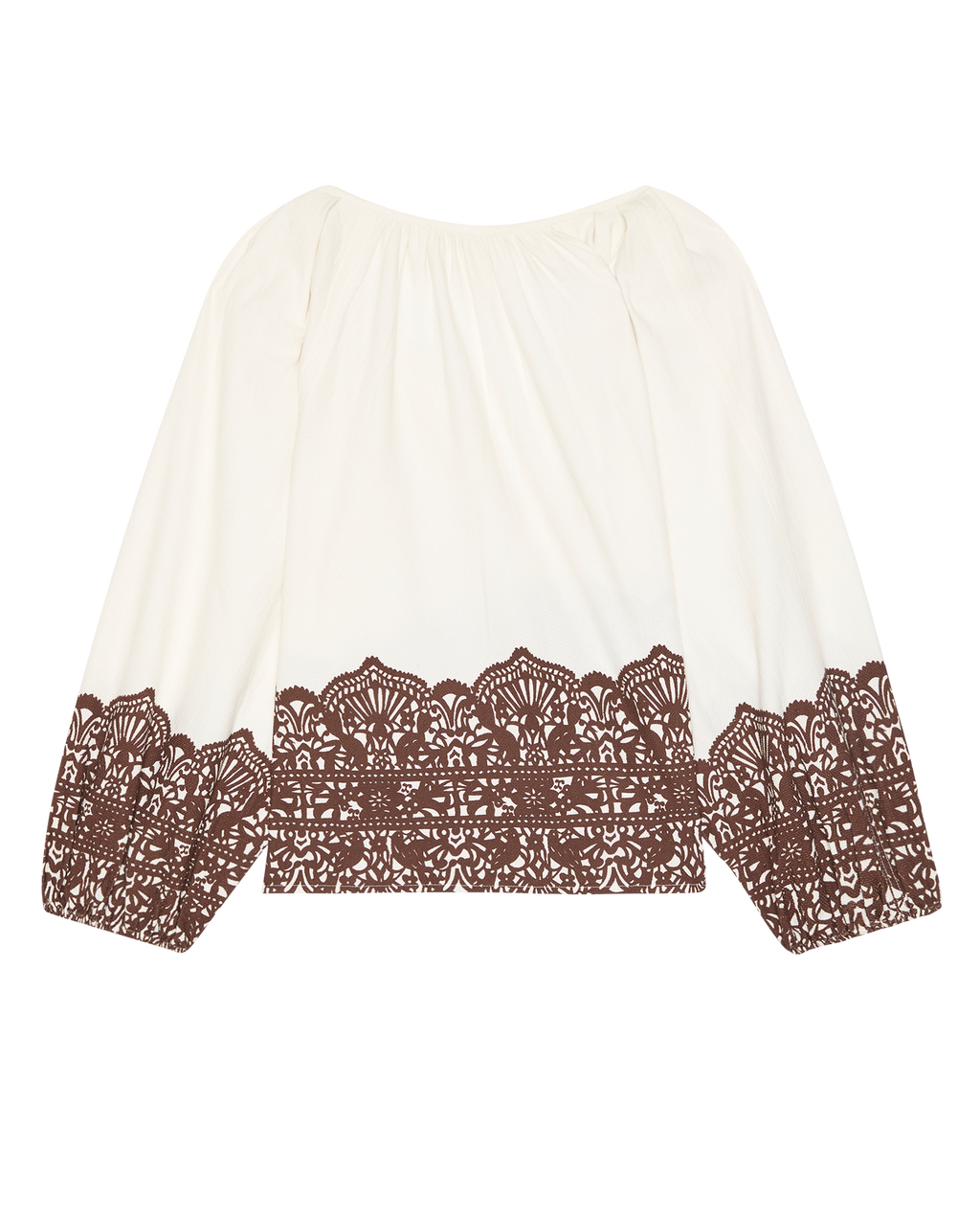 The Chariot Top. -- Cream With Western Lace Print