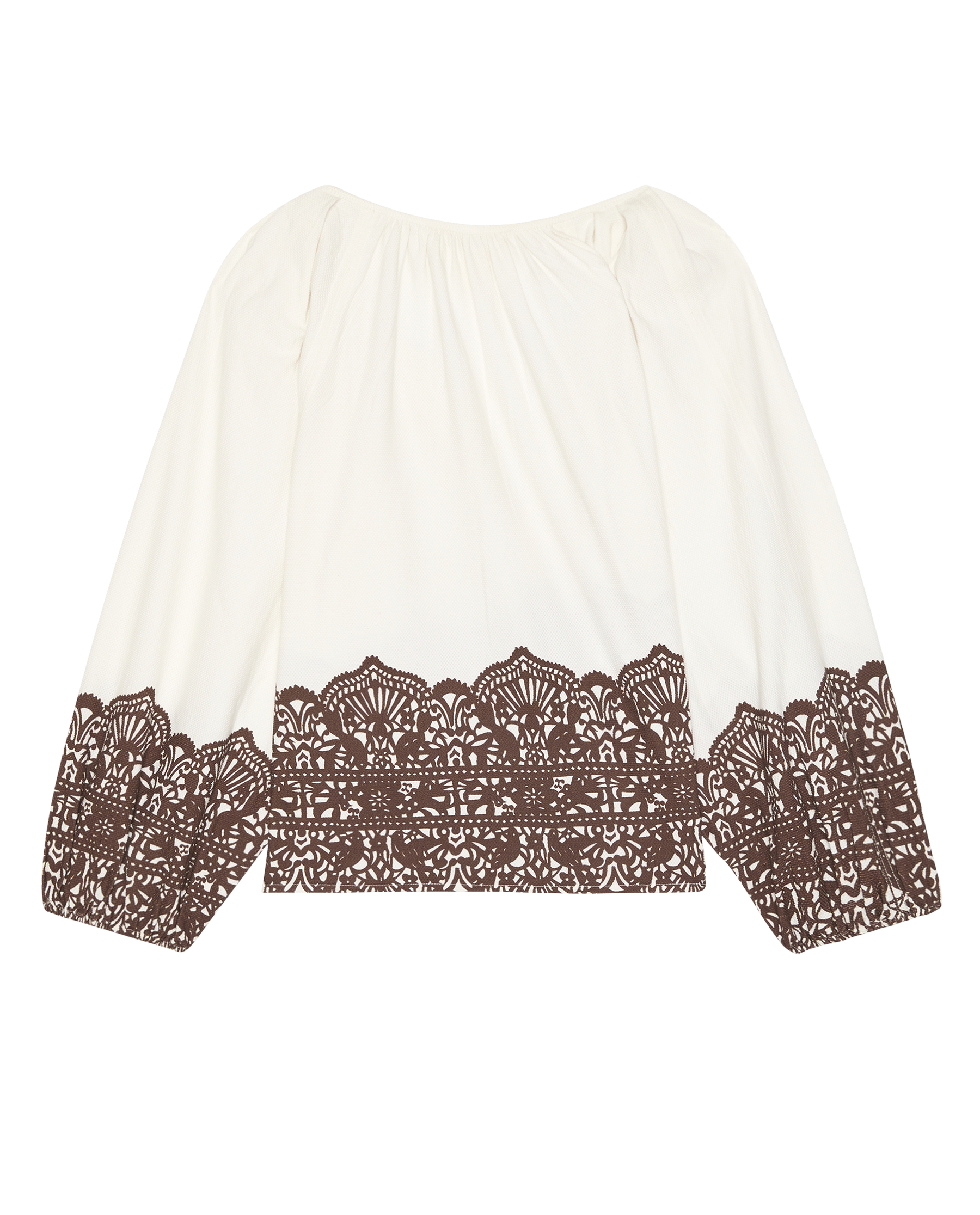 The Chariot Top. -- Cream With Western Lace Print