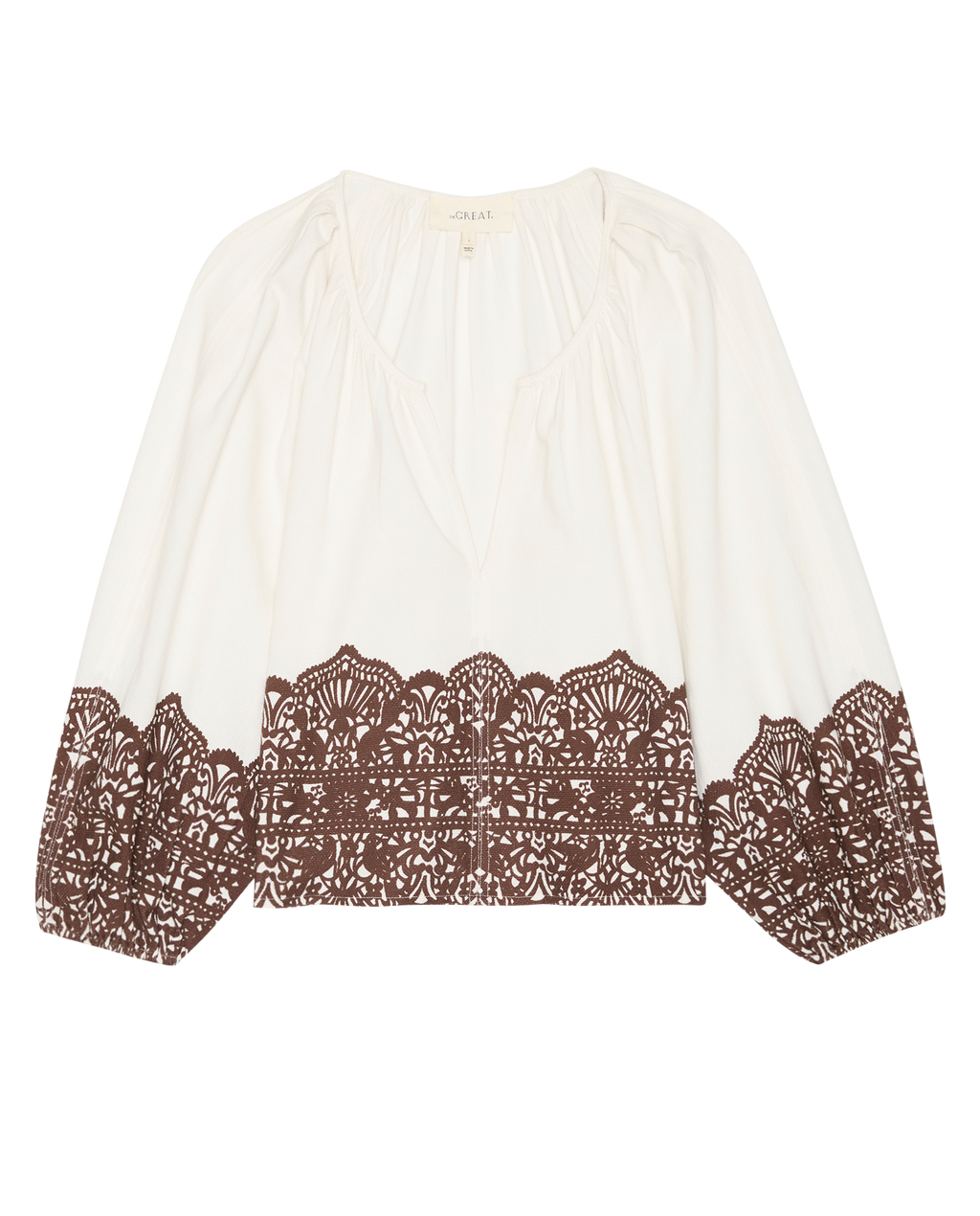 The Chariot Top. -- Cream With Western Lace Print