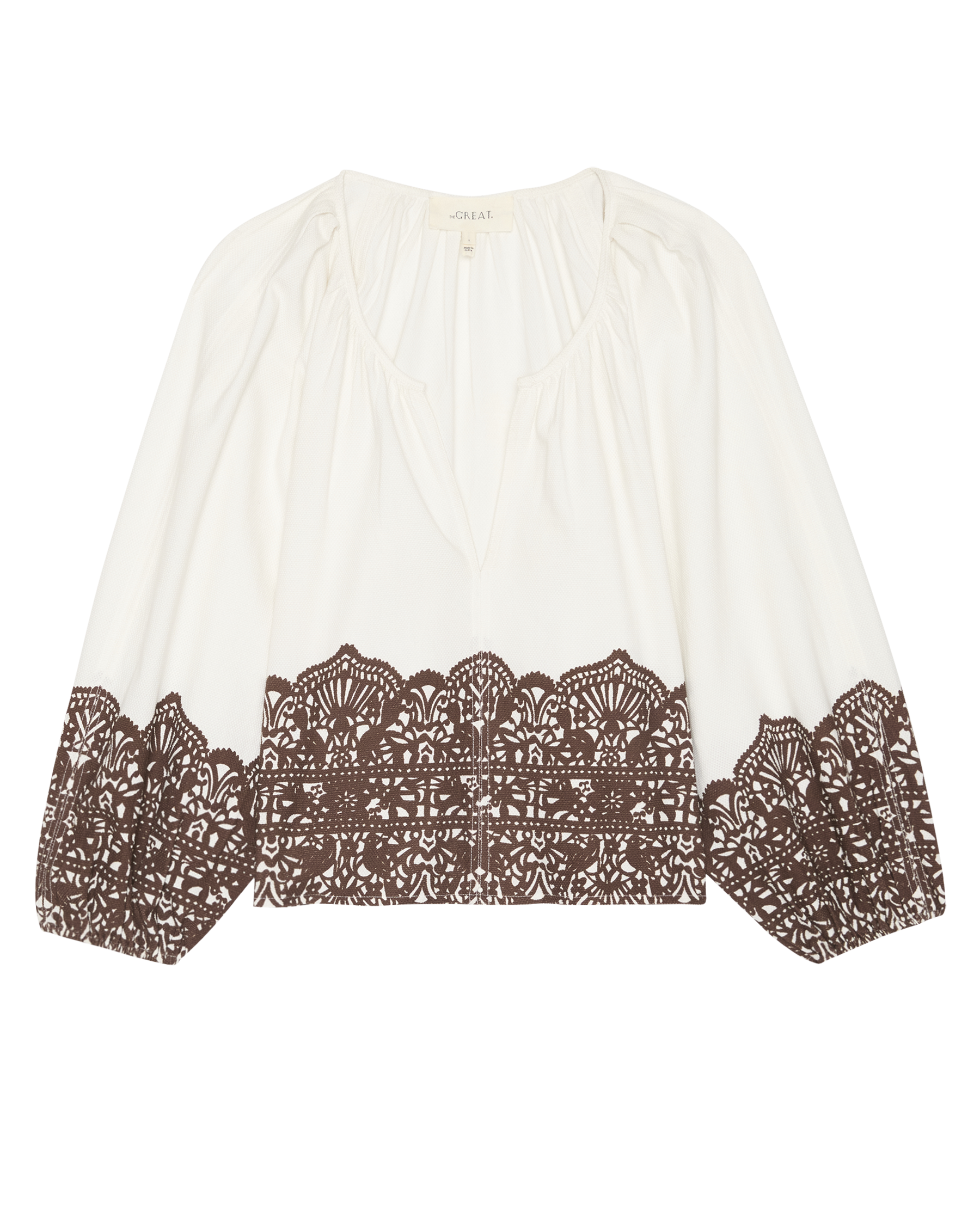 The Chariot Top. -- Cream With Western Lace Print