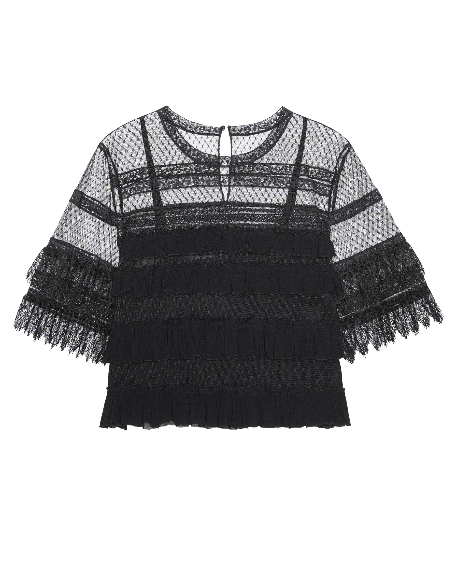 The Winter Mesh Flounce Top. -- Black