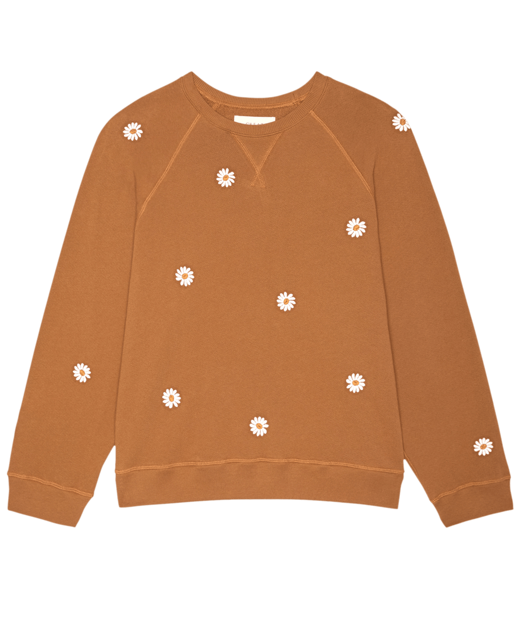 The Slouch Sweatshirt W/ Floating Daisy Embroidery. -- Suntan