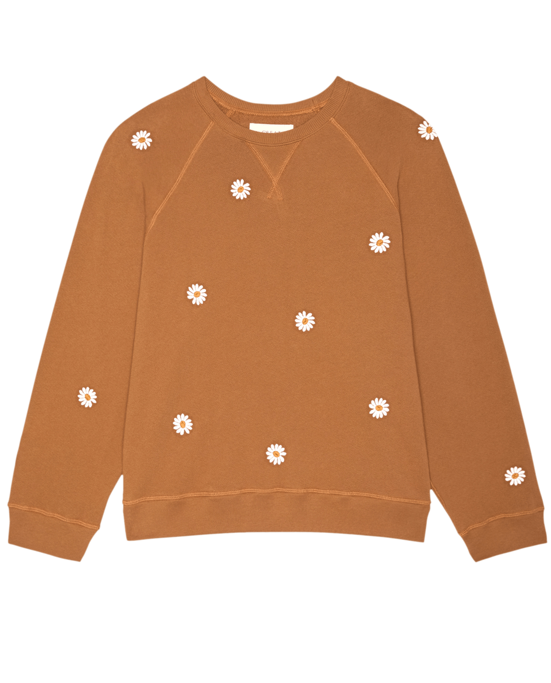 The Slouch Sweatshirt W/ Floating Daisy Embroidery. -- Suntan