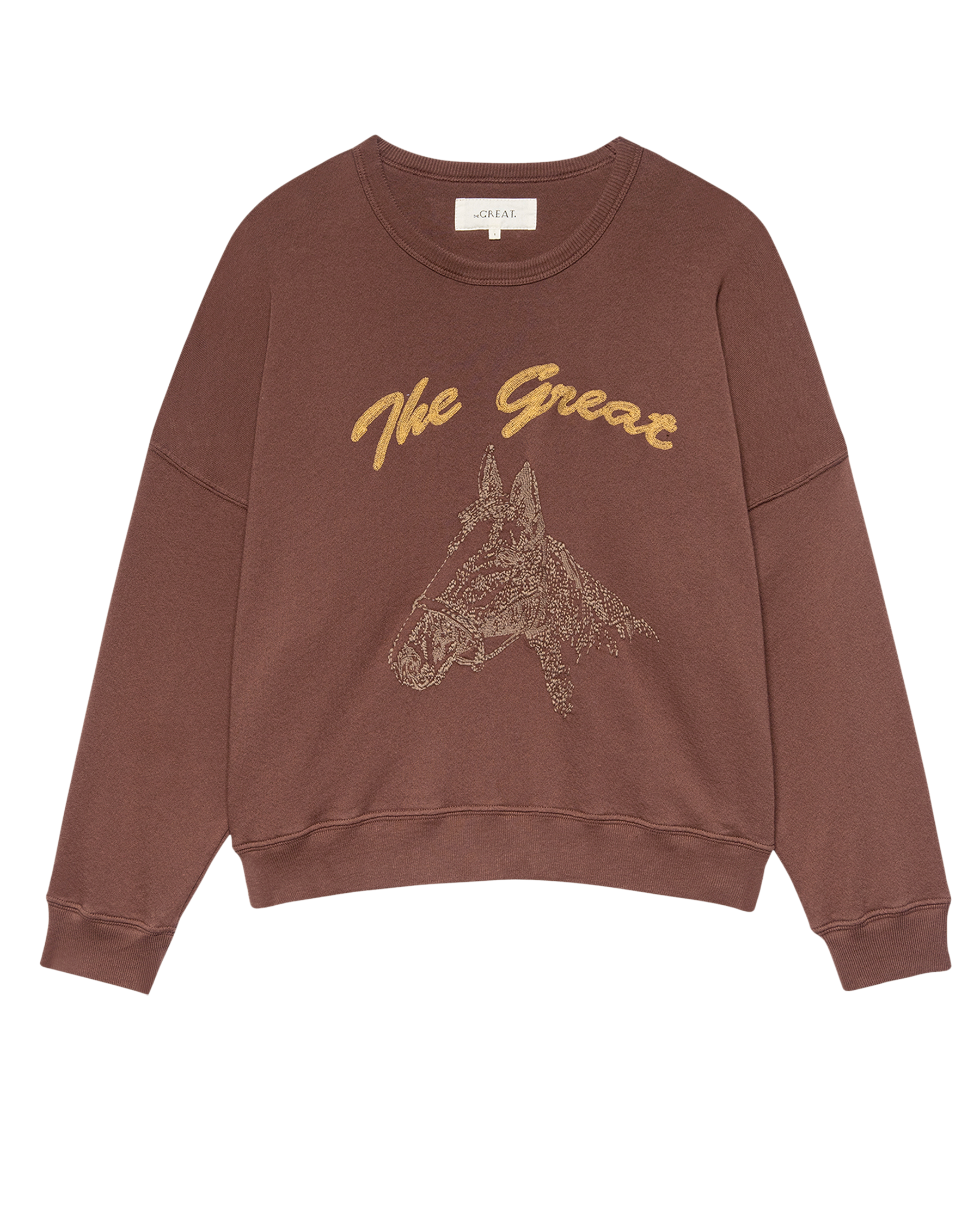 The Teammate Sweatshirt. Embroidered -- Umber with Horse Embroidery