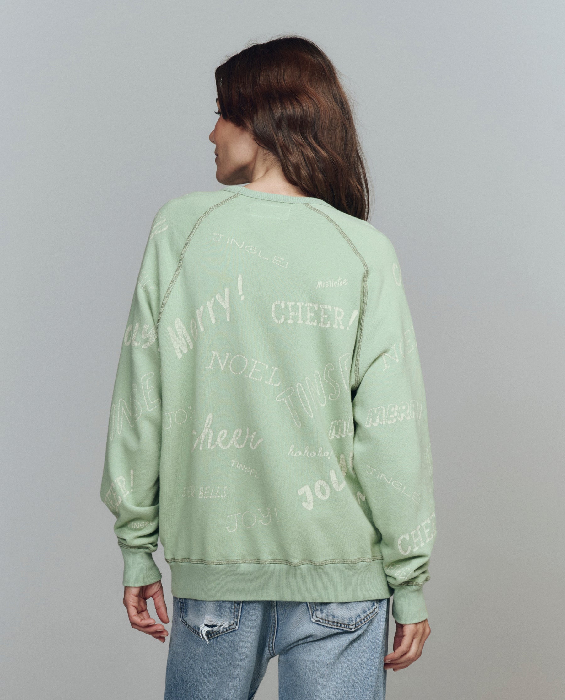 The College Sweatshirt. Graphic -- Vintage Mint with Holiday Greetings Graphic