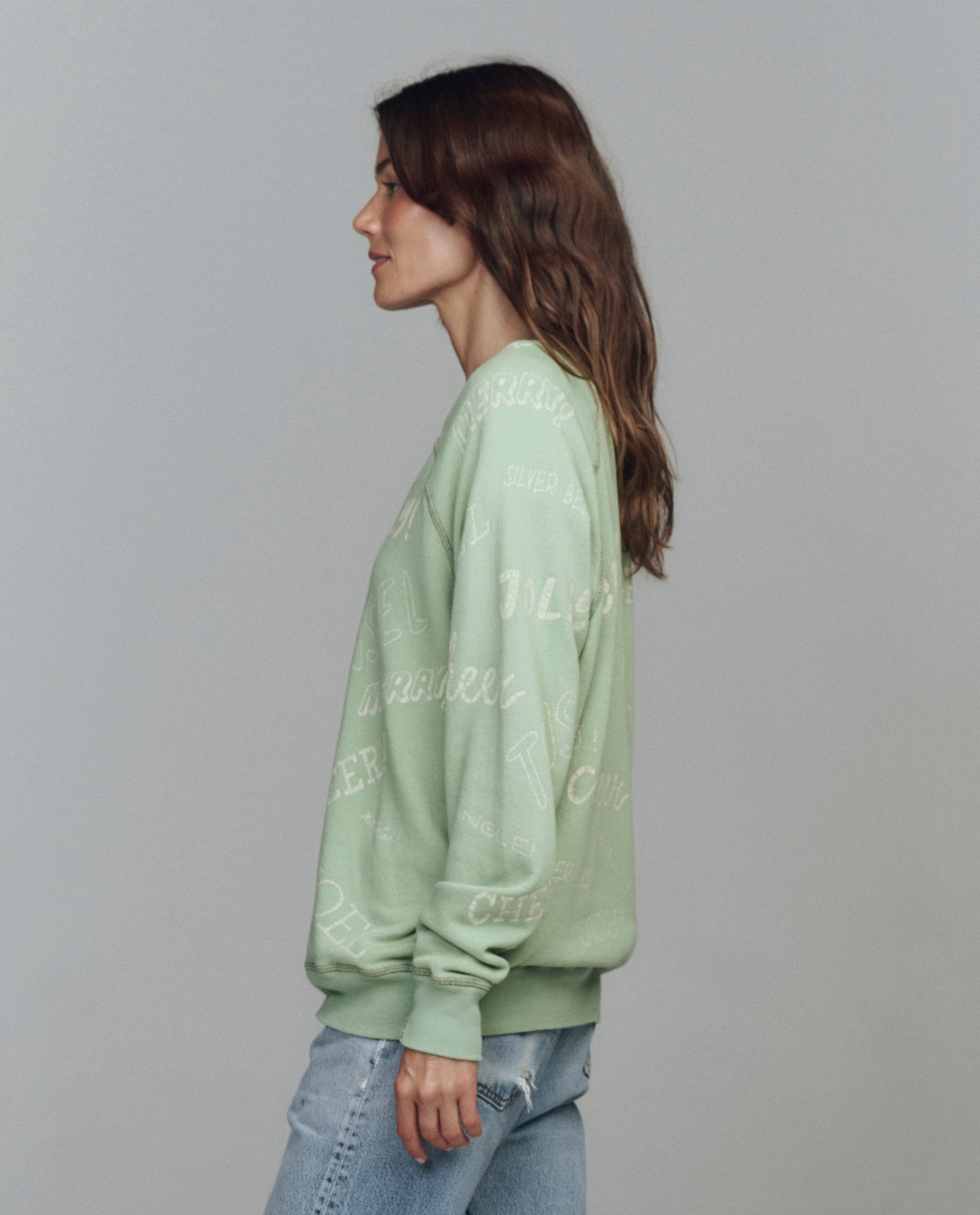 The College Sweatshirt. Graphic -- Vintage Mint with Holiday Greetings Graphic