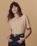 The Boxy Crew. Embroidered -- Khaki with Daisy Embroidery