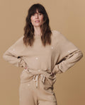 The Slouch Sweatshirt. Embroidered -- Khaki with Daisy Embroidery