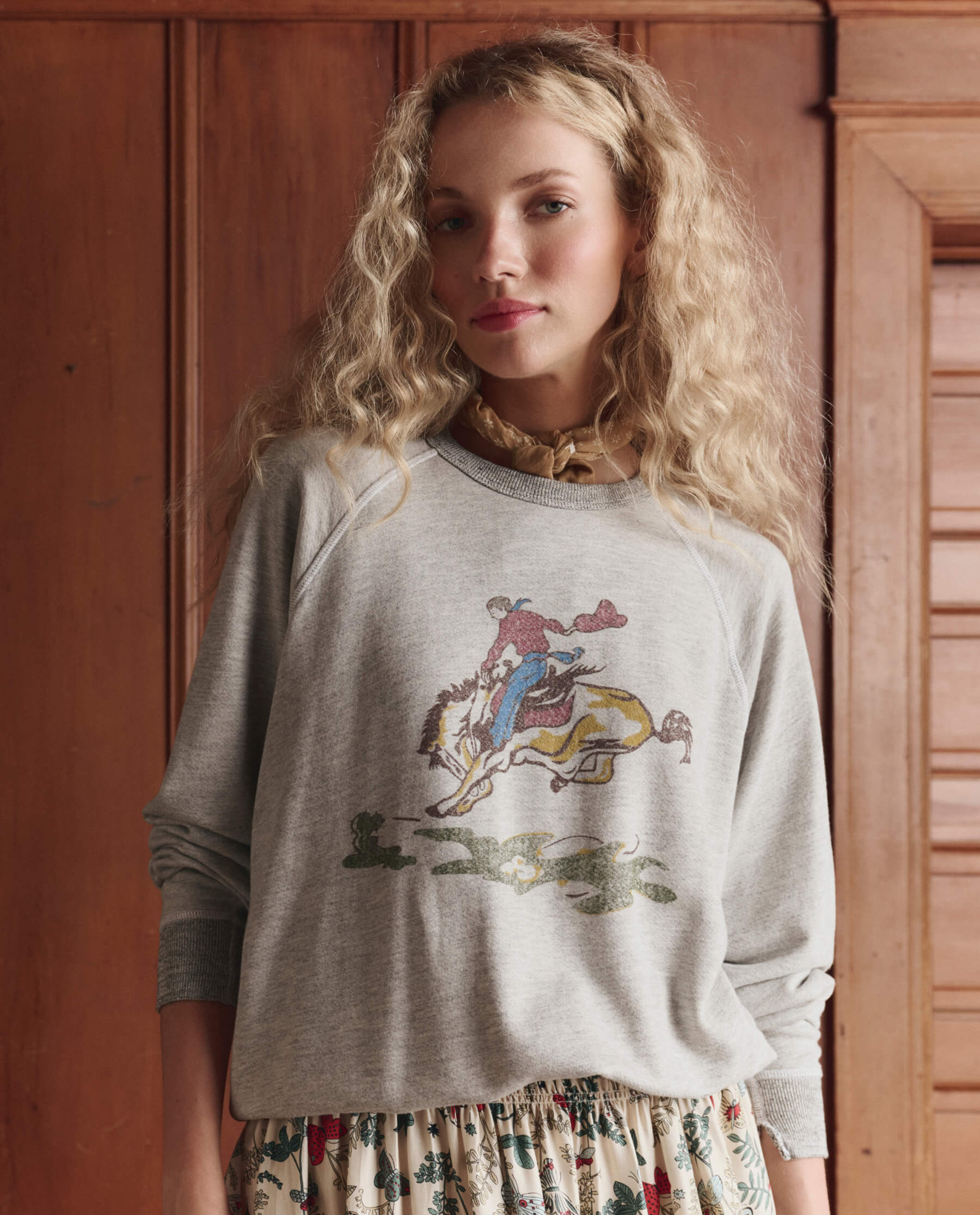 The College Sweatshirt w/ Rider Graphic. Novelty -- Soft Heather Grey