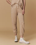 The Stadium Sweatpant. Embroidered -- Khaki with Daisy Embroidery
