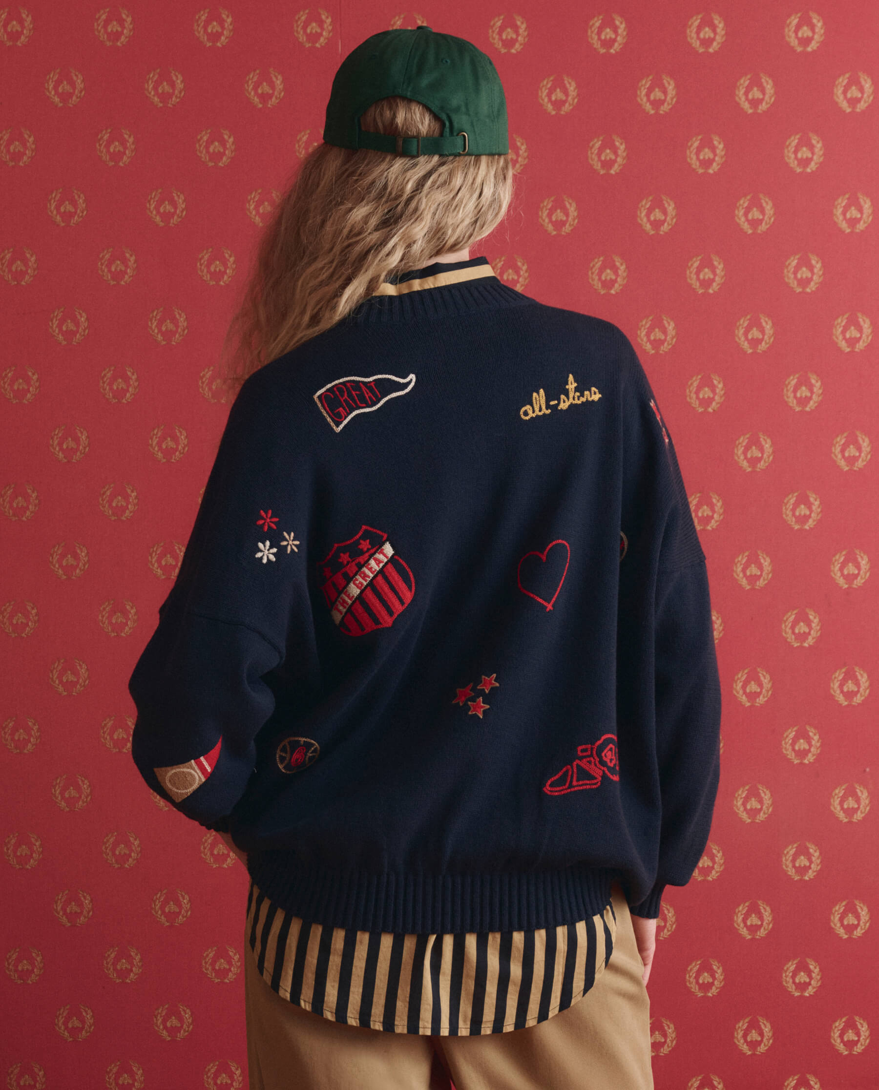 The Embroidered Oversize Crew Pullover. -- True Navy