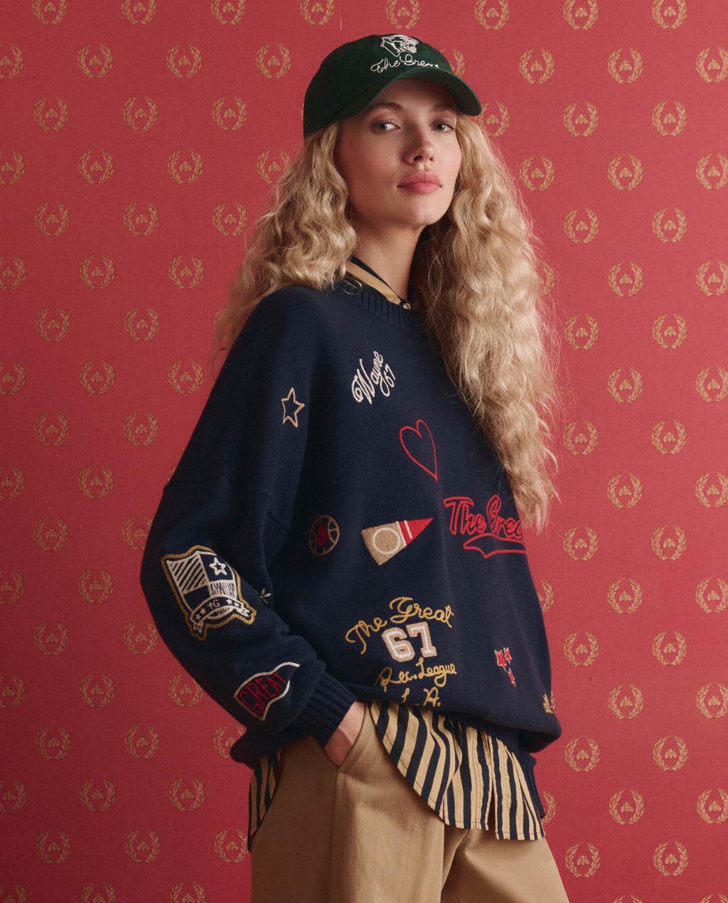 The Embroidered Oversize Crew Pullover. -- True Navy