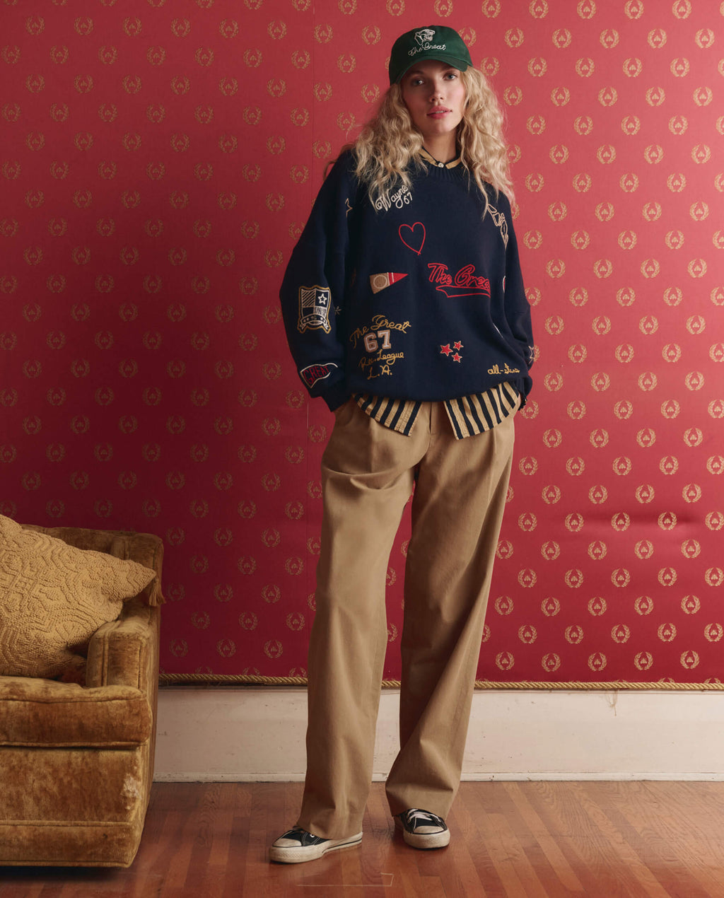 The Embroidered Oversize Crew Pullover. -- True Navy