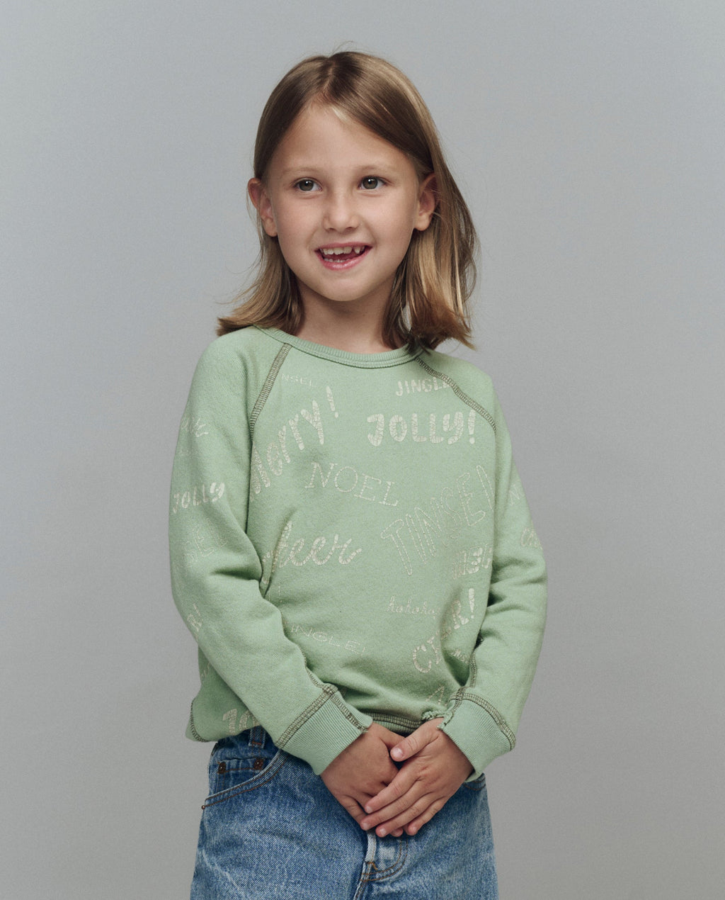 The Little College Sweatshirt. Graphic -- Vintage Mint with Holiday Greetings Graphic