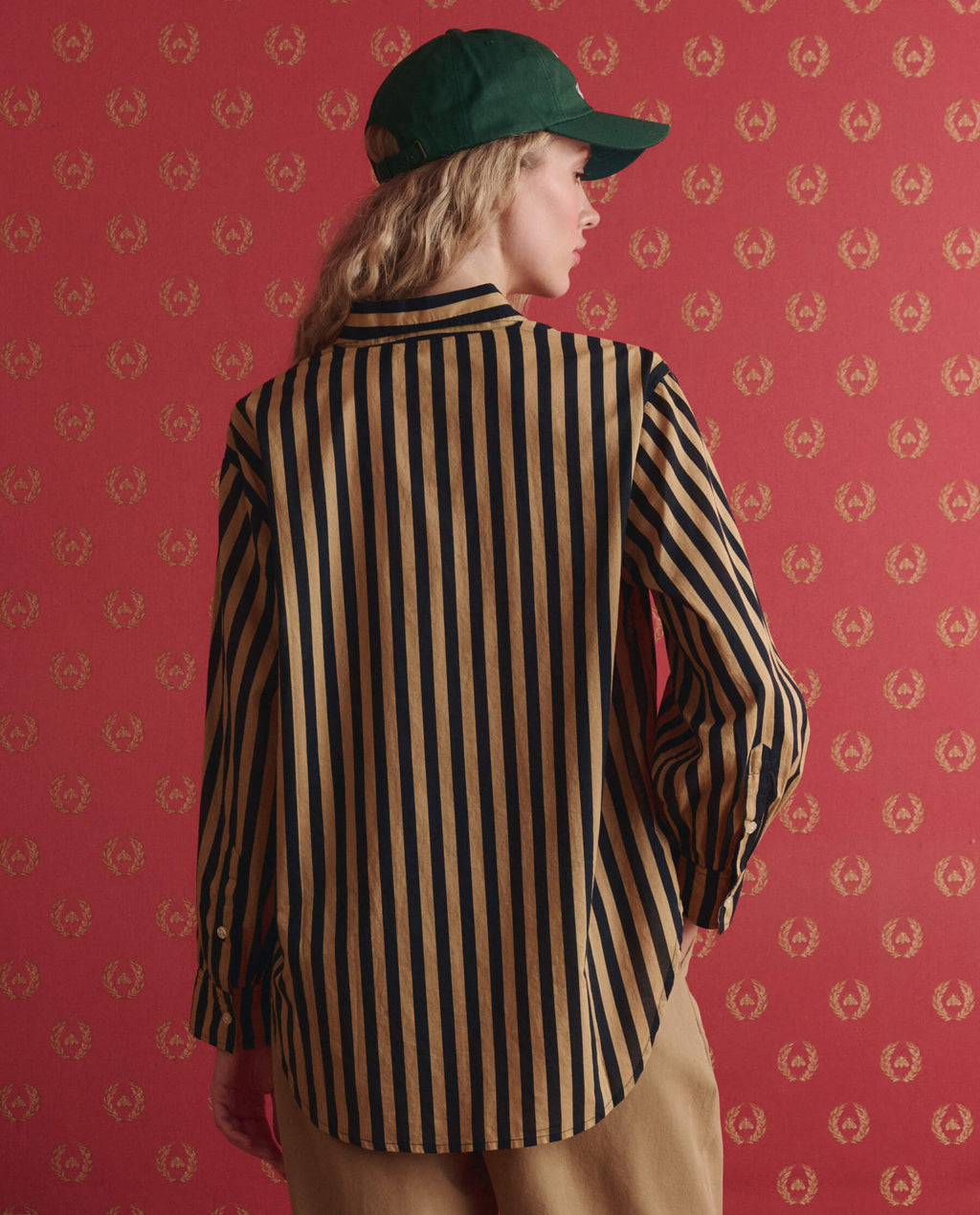 The Daily Button Up. -- Khaki/Black Club Stripe