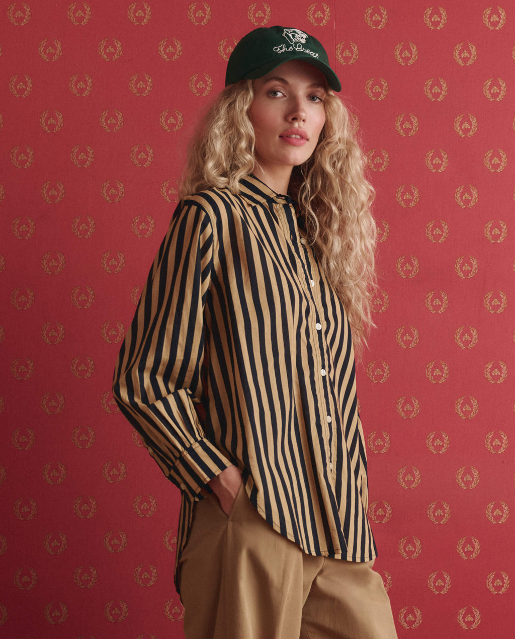 The Daily Button Up. -- Khaki/Black Club Stripe