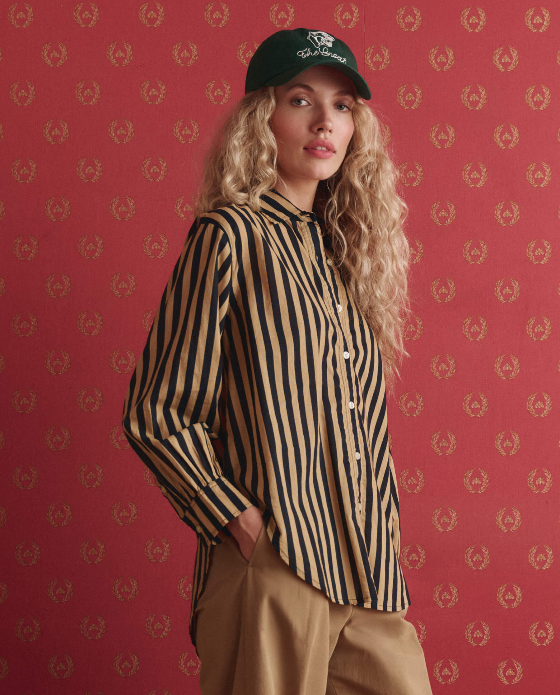 The Daily Button Up. -- Khaki/Black Club Stripe