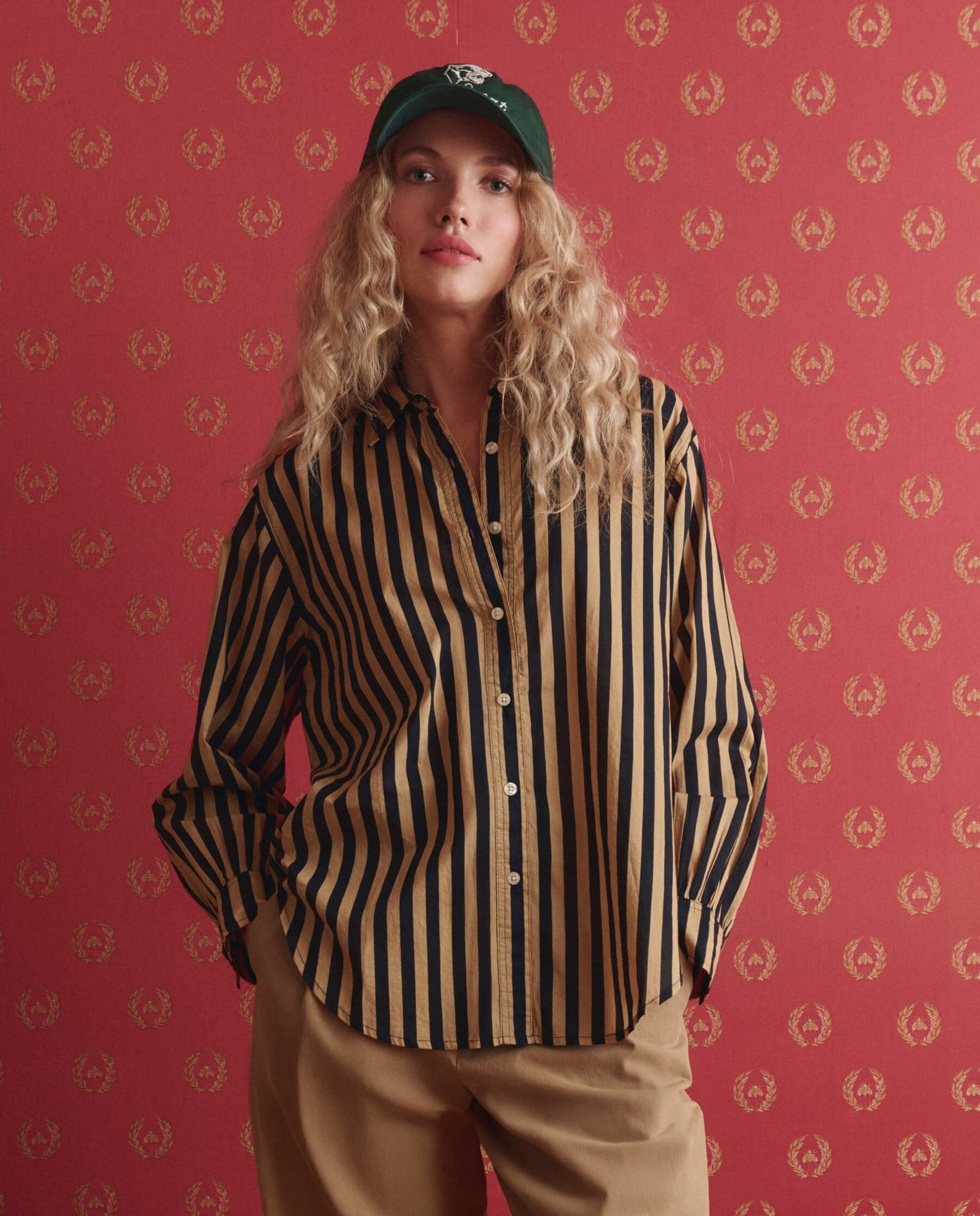 The Daily Button Up. -- Khaki/Black Club Stripe