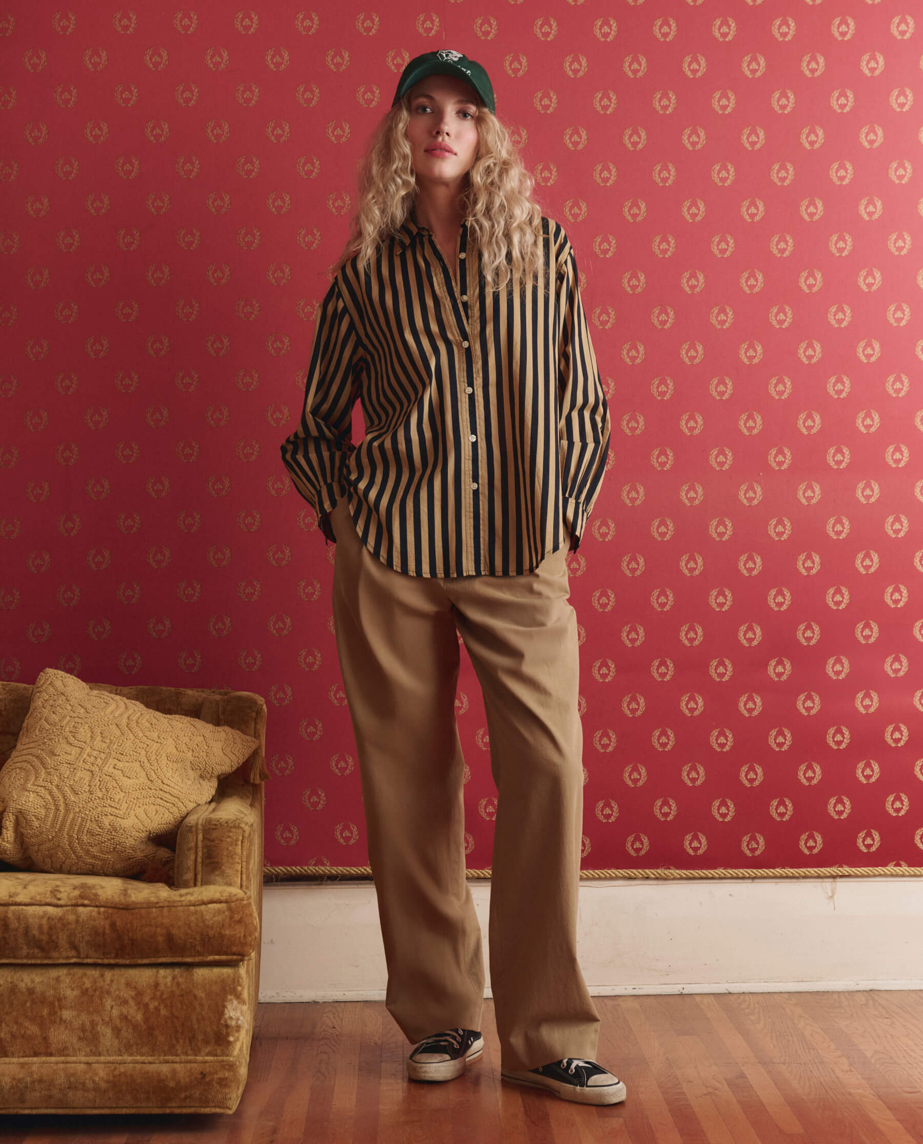 The Daily Button Up. -- Khaki/Black Club Stripe