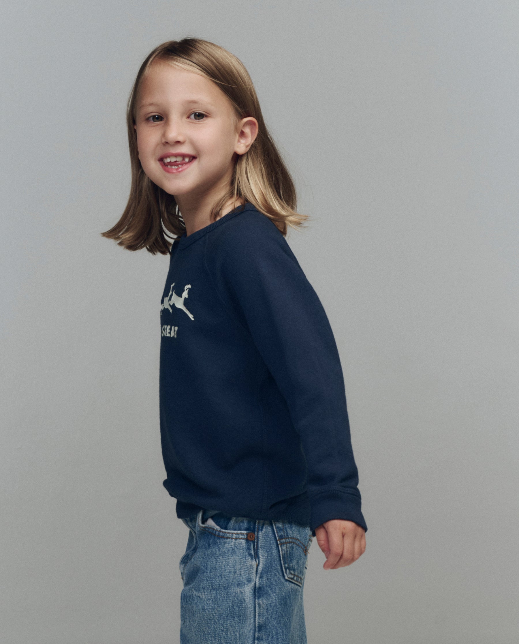 The Little College Sweatshirt. Graphic -- Navy with Deer Graphic
