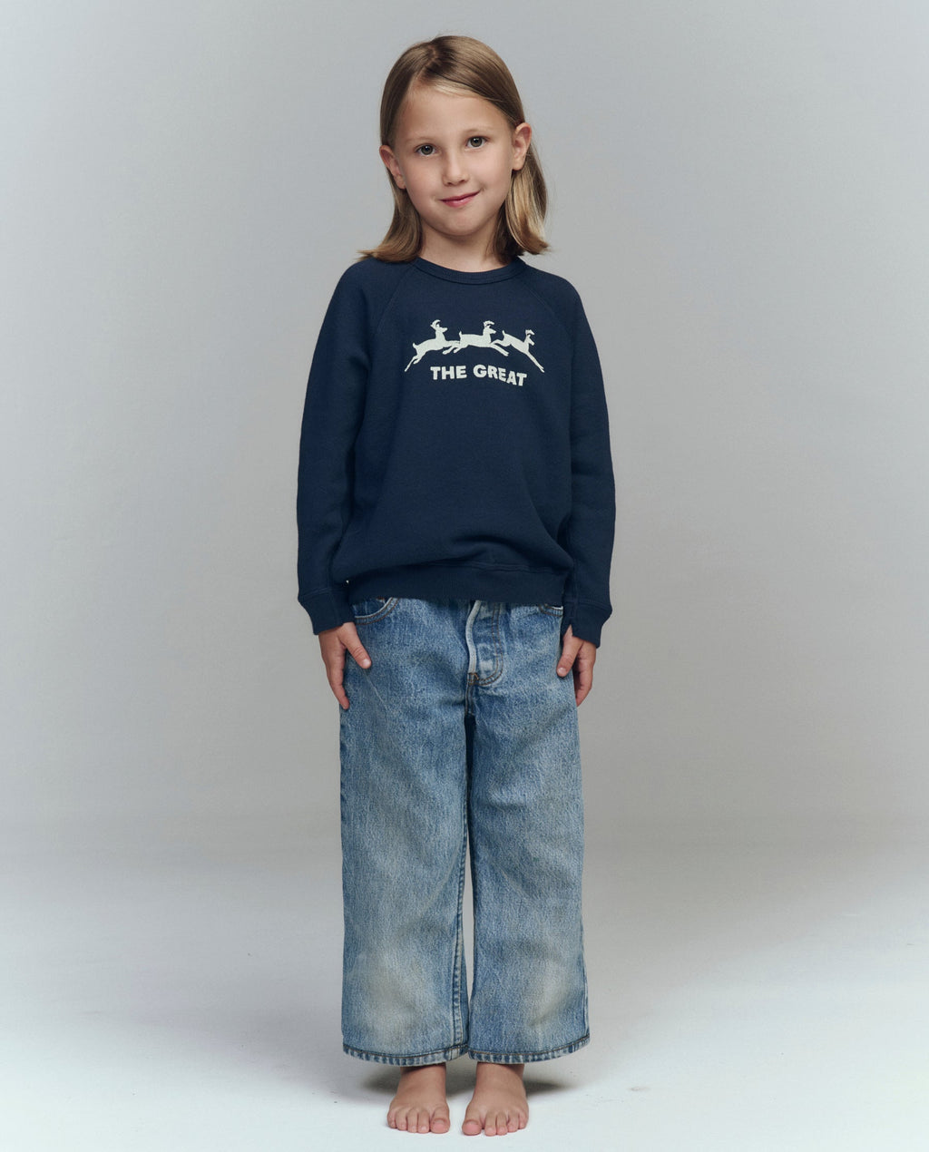 The Little College Sweatshirt. Graphic -- Navy with Deer Graphic