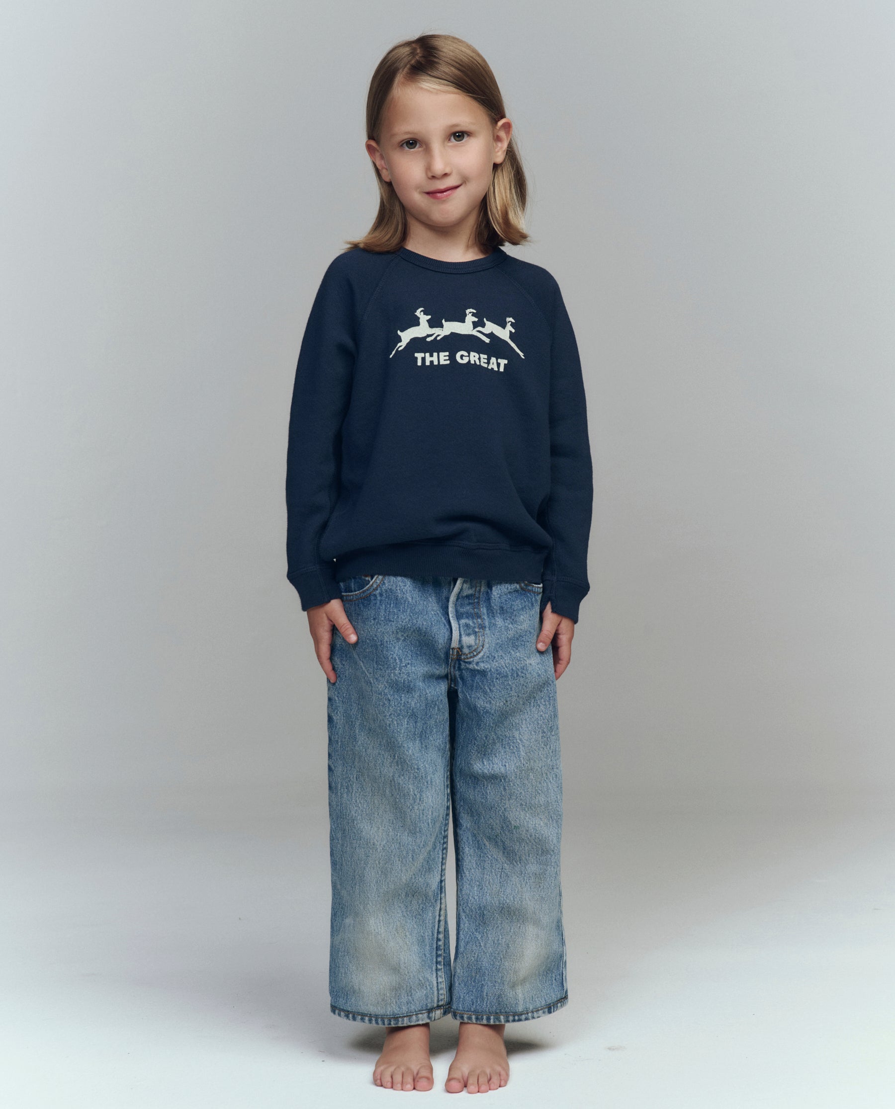 The Little College Sweatshirt. Graphic -- Navy with Deer Graphic