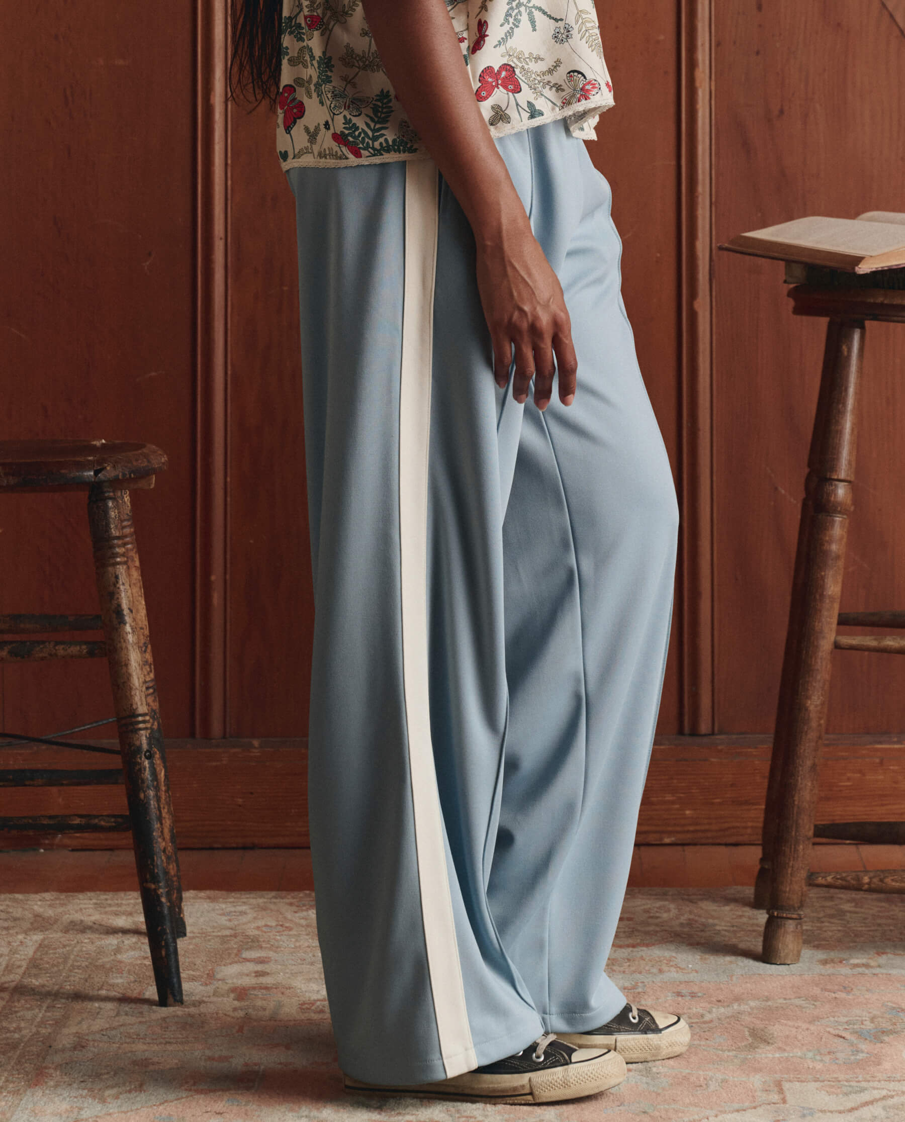 The Wide Leg Track Pant. -- Robin Blue