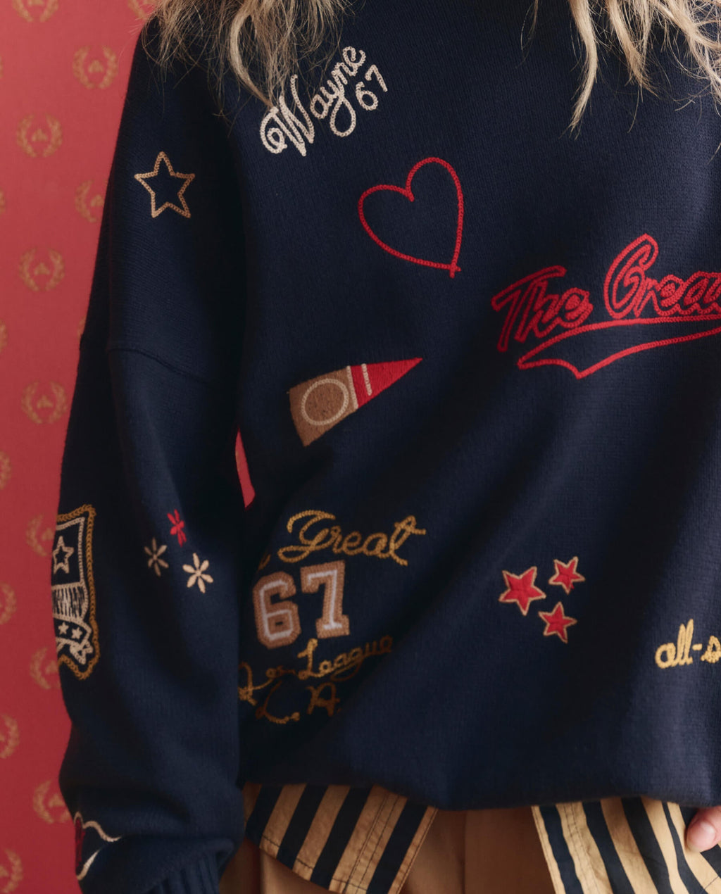 The Embroidered Oversize Crew Pullover. -- True Navy