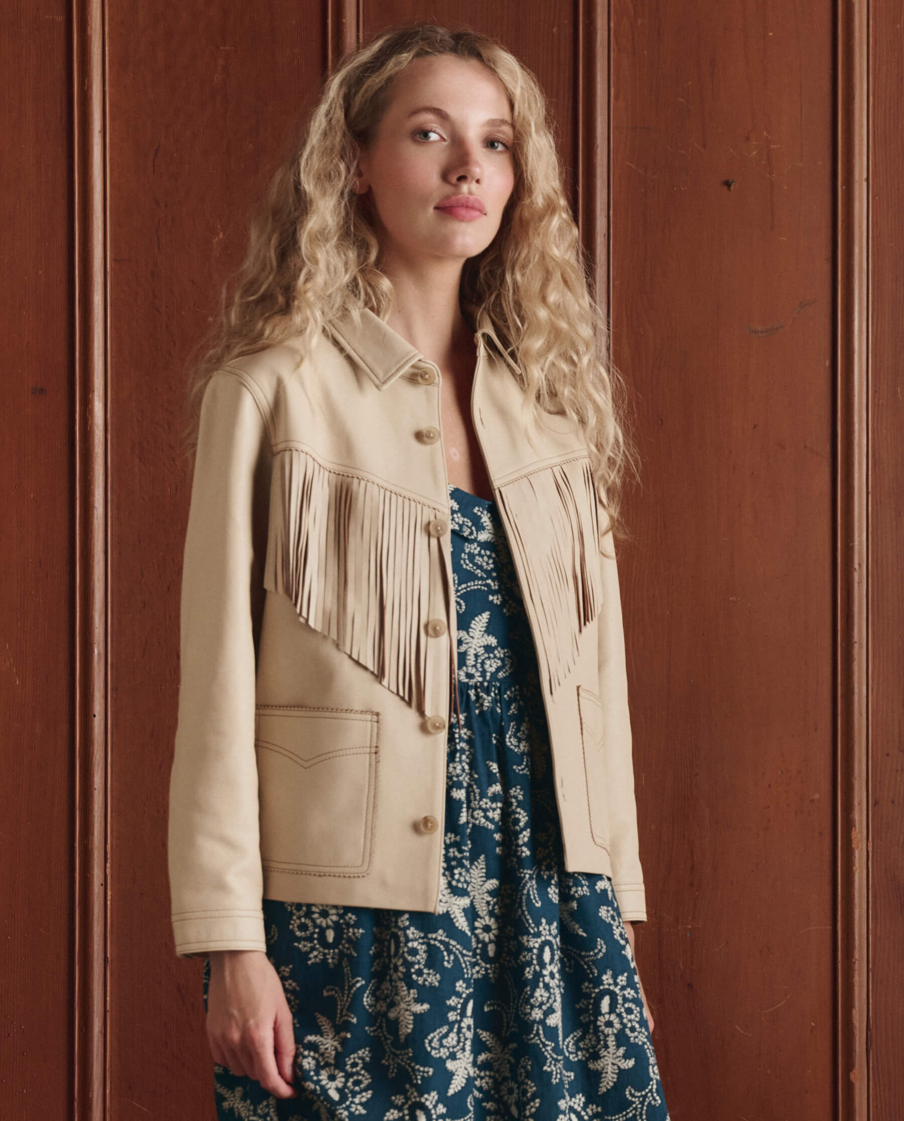 The Leather Fringe Jacket. -- Toasted Almond