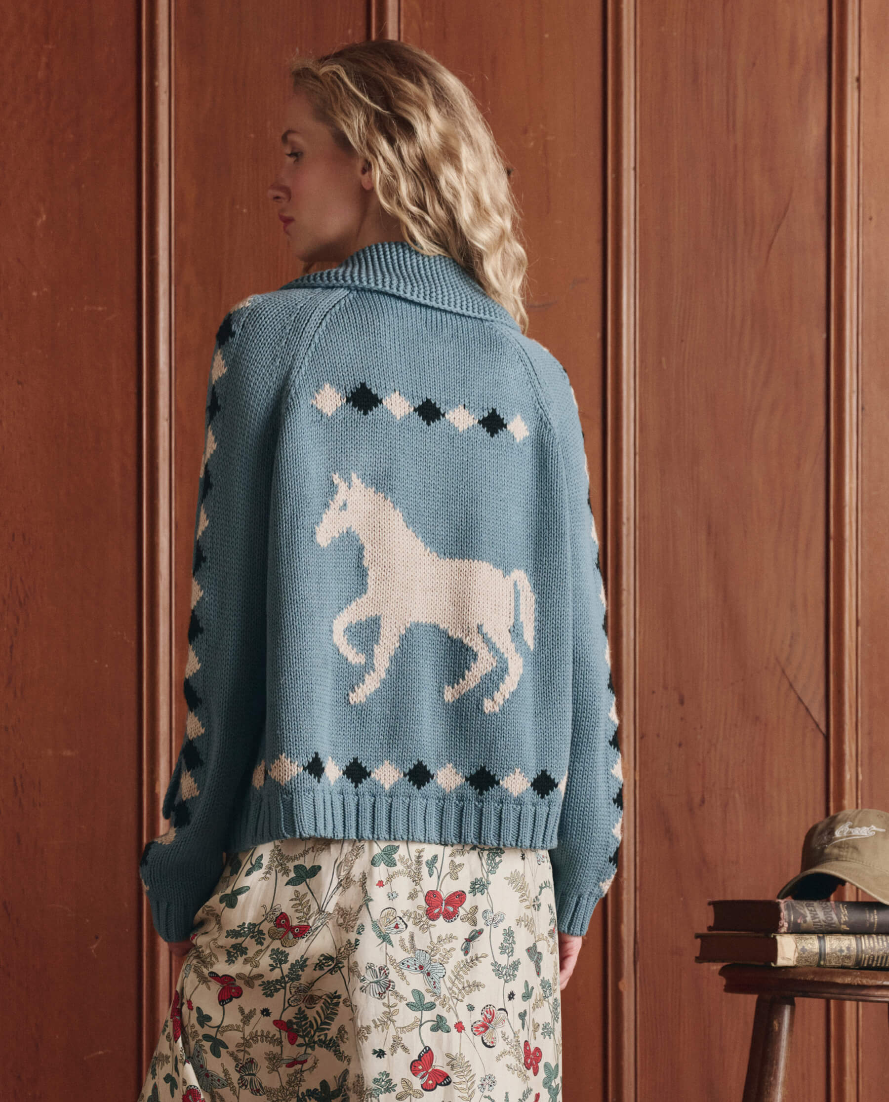 The Stable Lodge Cardigan. -- Blue Bell