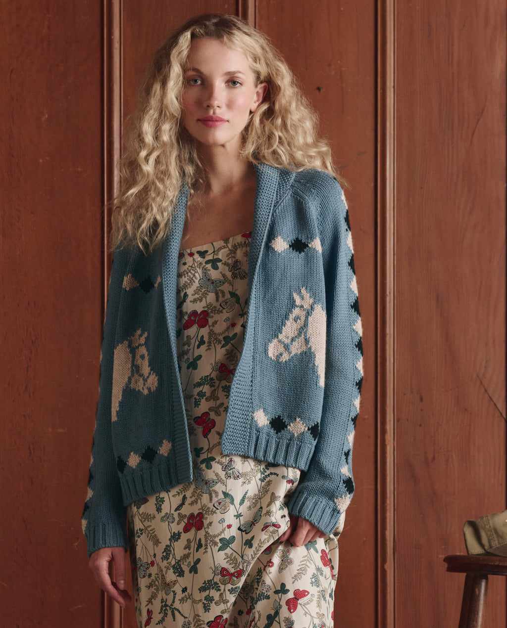 The Stable Lodge Cardigan. -- Blue Bell