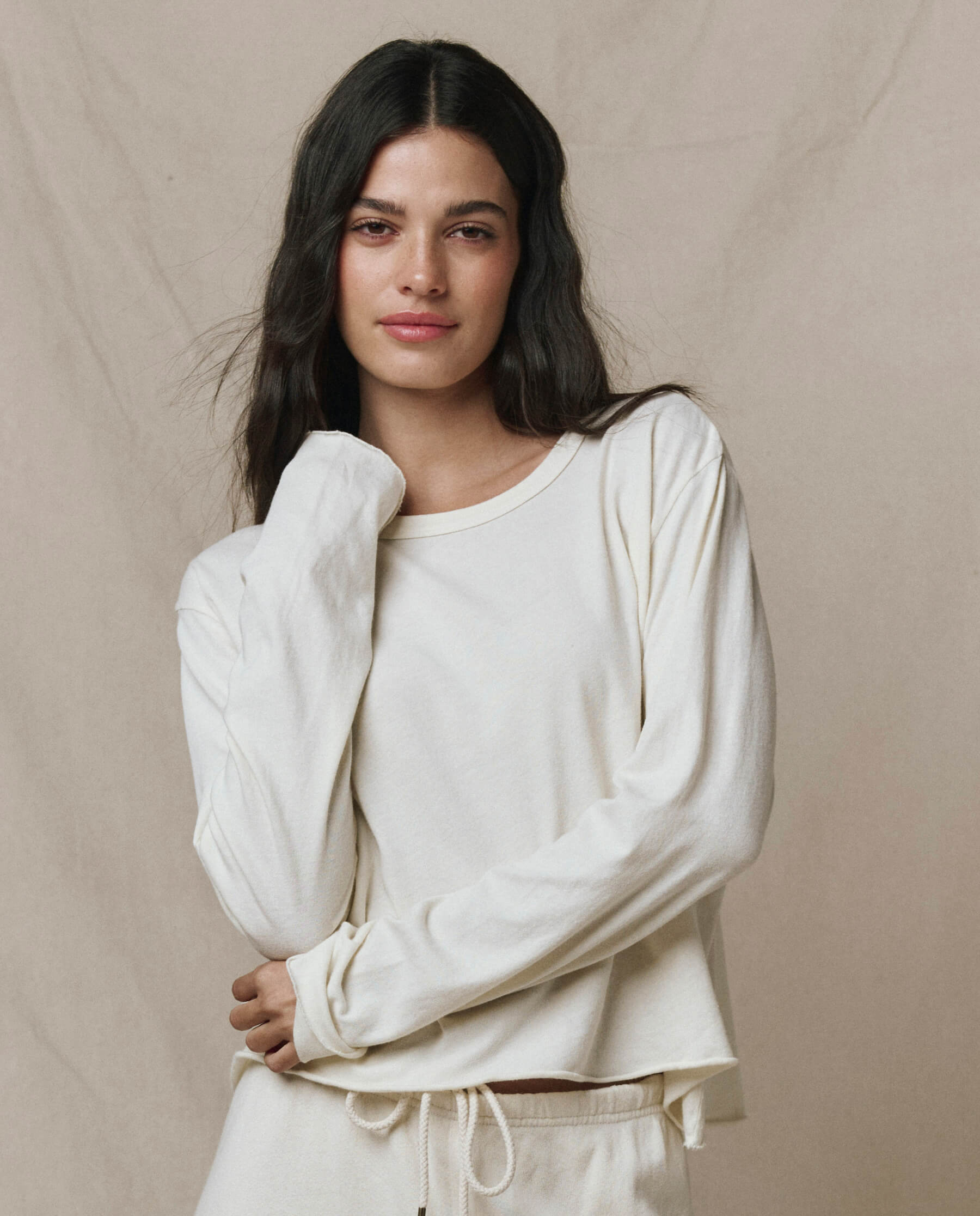 The Long Sleeve Crop Tee. -- Washed White