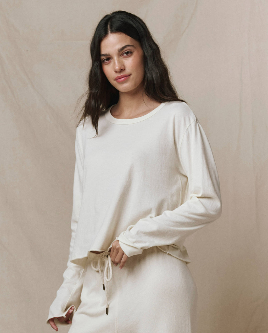 The Long Sleeve Crop Tee. -- Washed White