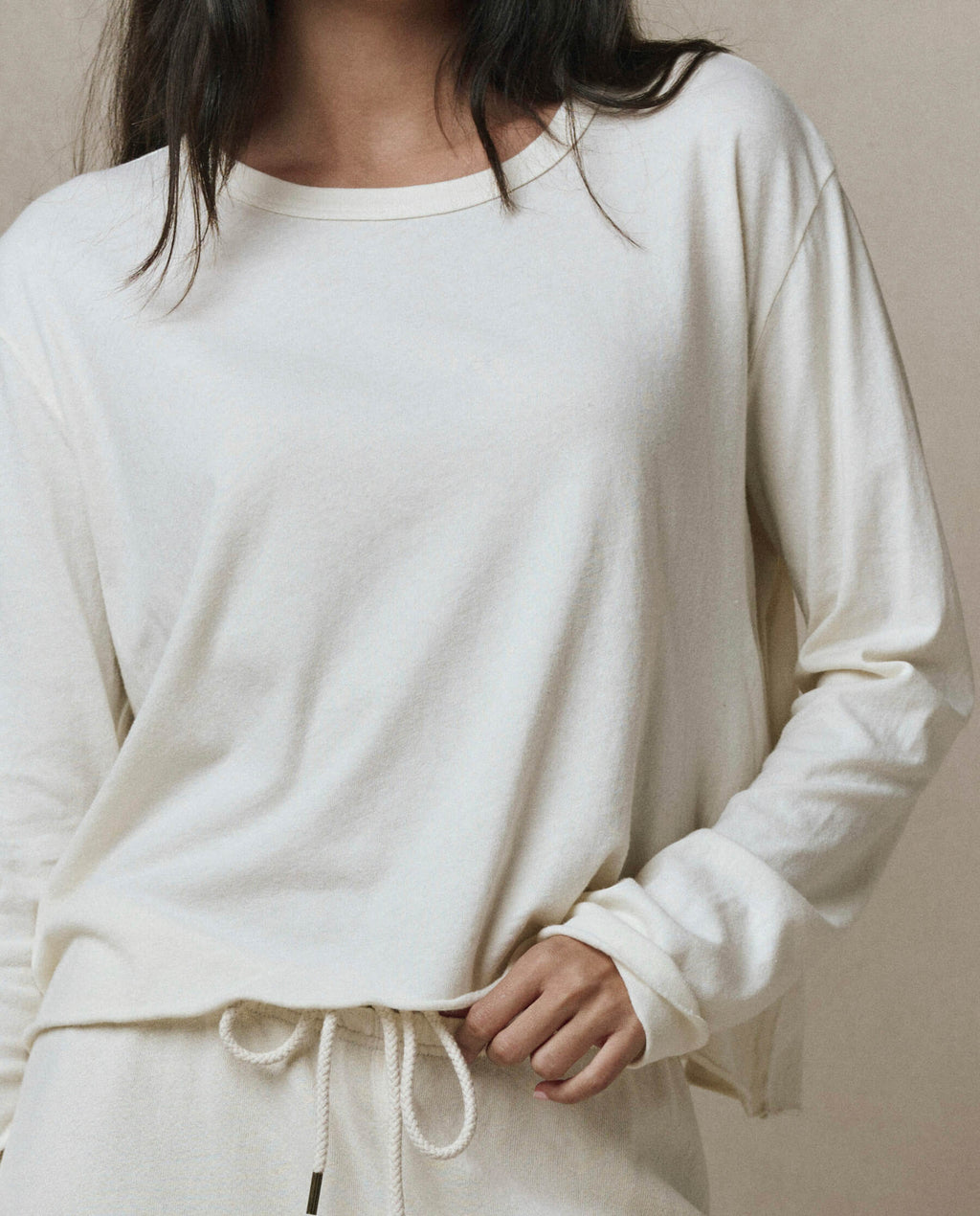 The Long Sleeve Crop Tee. -- Washed White