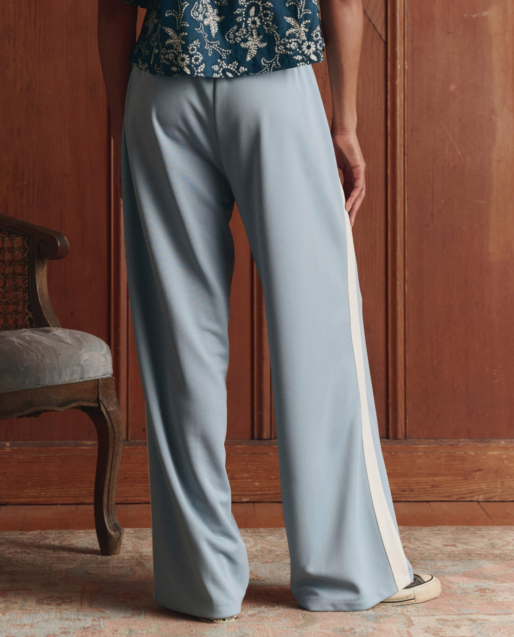 The Wide Leg Track Pant. -- Robin Blue