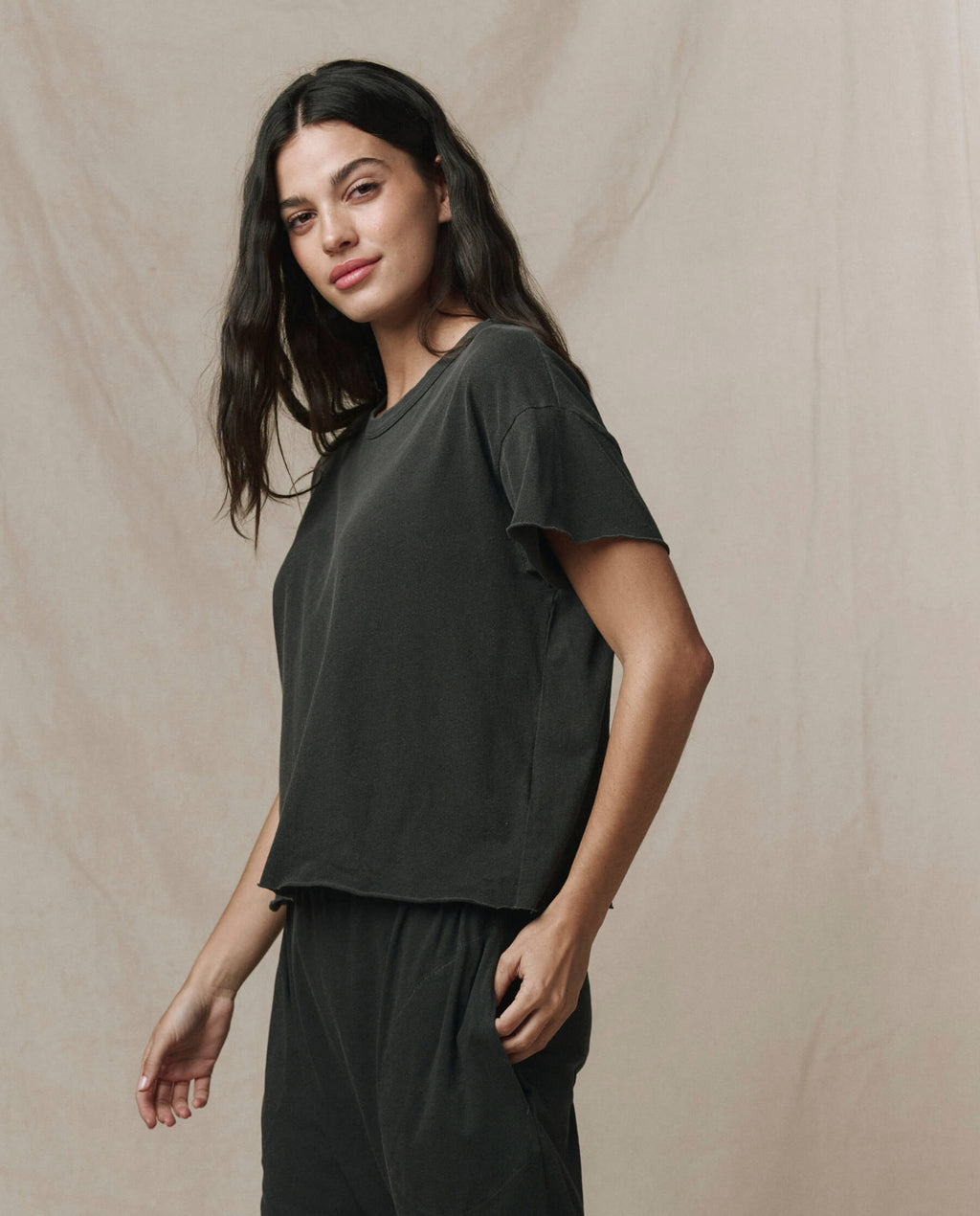 The Crop Tee. Solid -- Washed Black