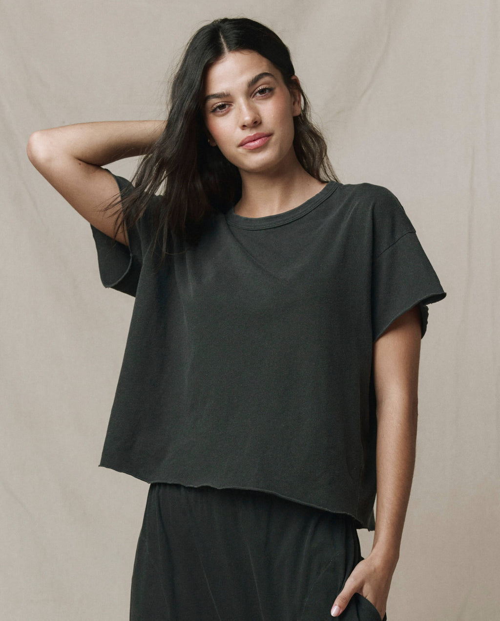 The Crop Tee. Solid -- Washed Black
