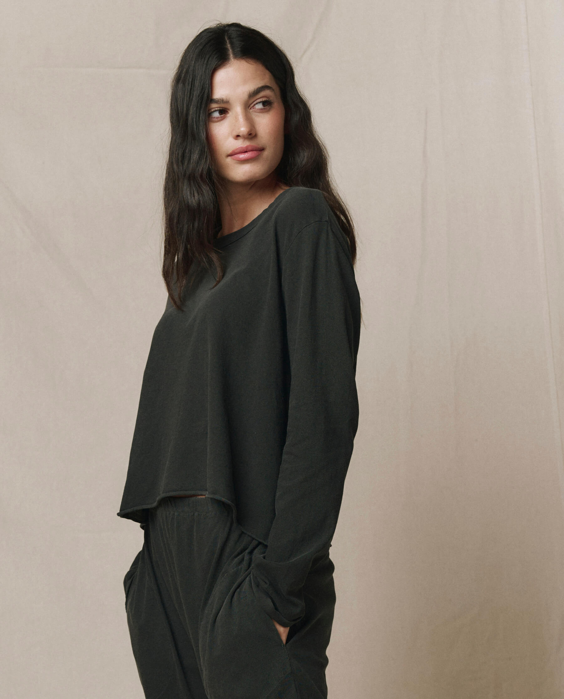 The Long Sleeve Crop Tee. -- Washed Black